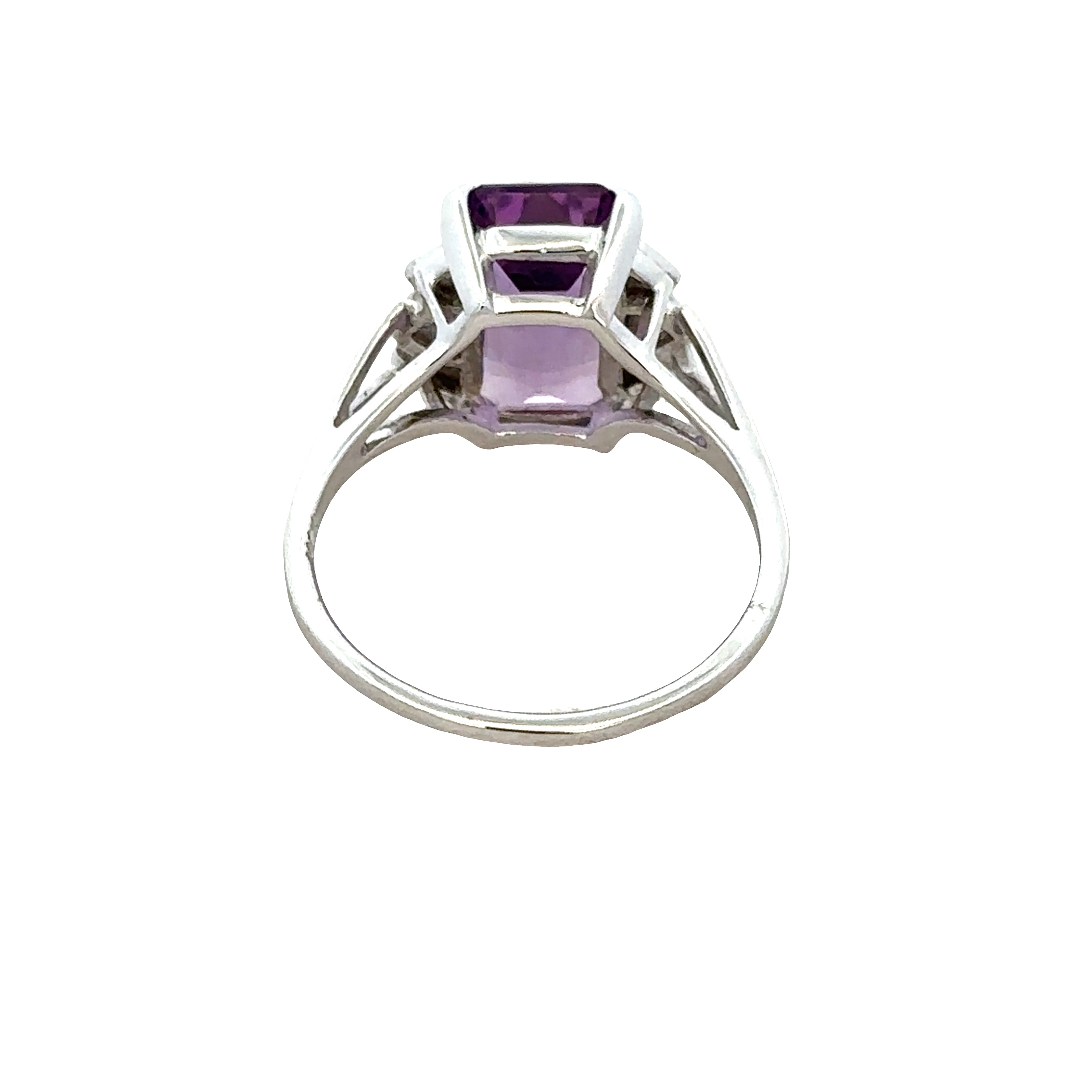 14k White Gold Emerald Cut Amethyst & Diamond Ring – Size 8.5