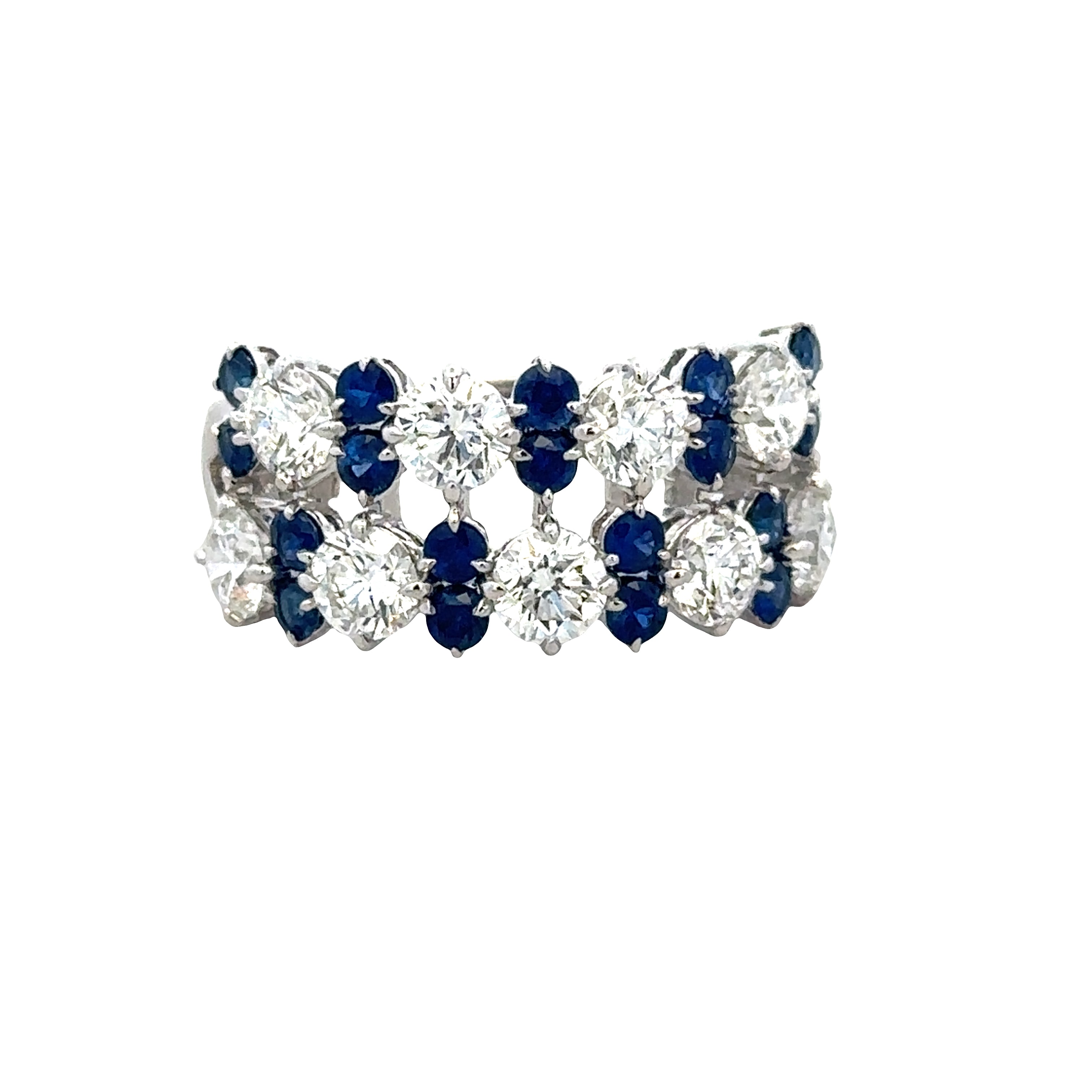 18k White Gold 2.65 CTW Sapphire & Diamond Double-Row Openwork Band