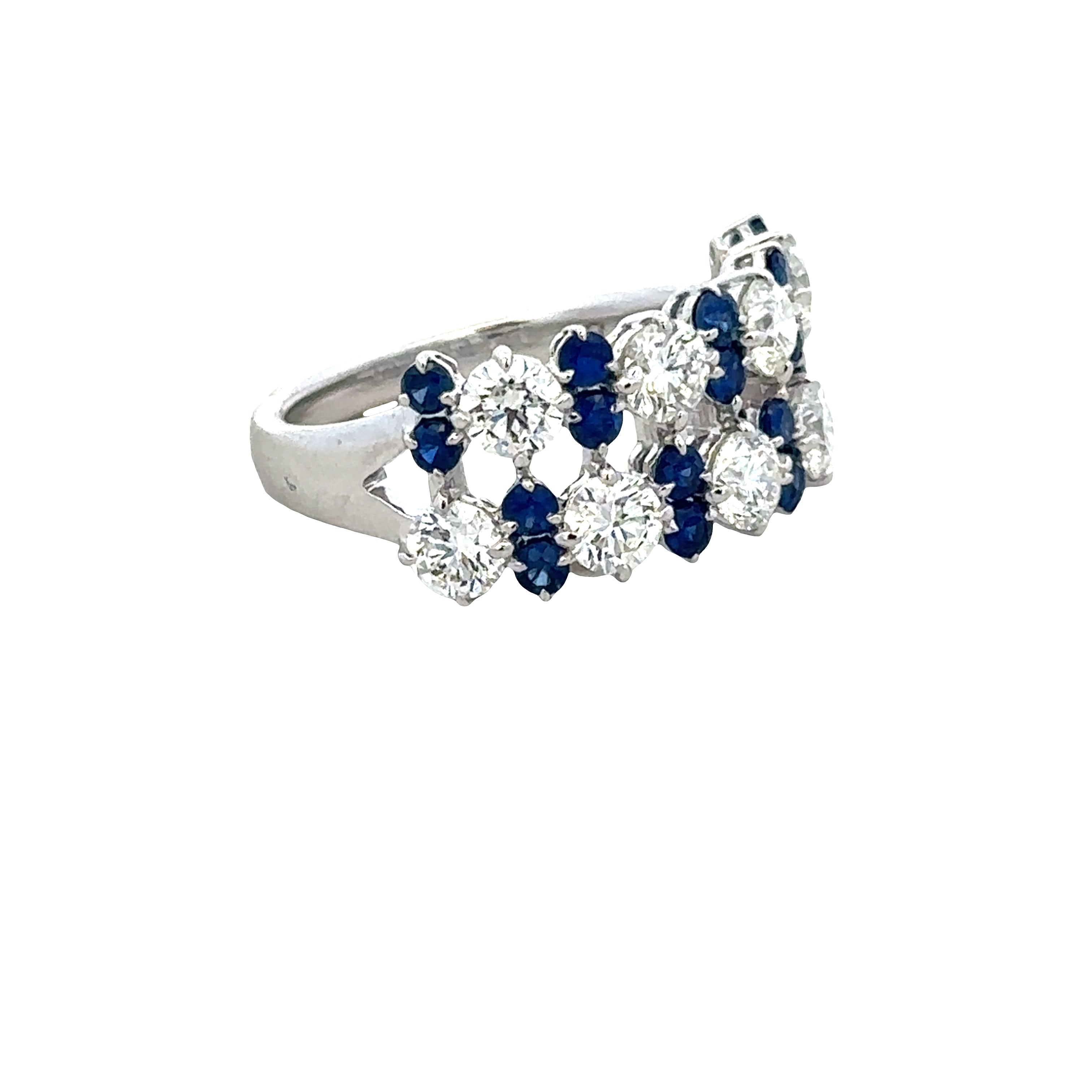 18k White Gold 2.65 CTW Sapphire & Diamond Double-Row Openwork Band