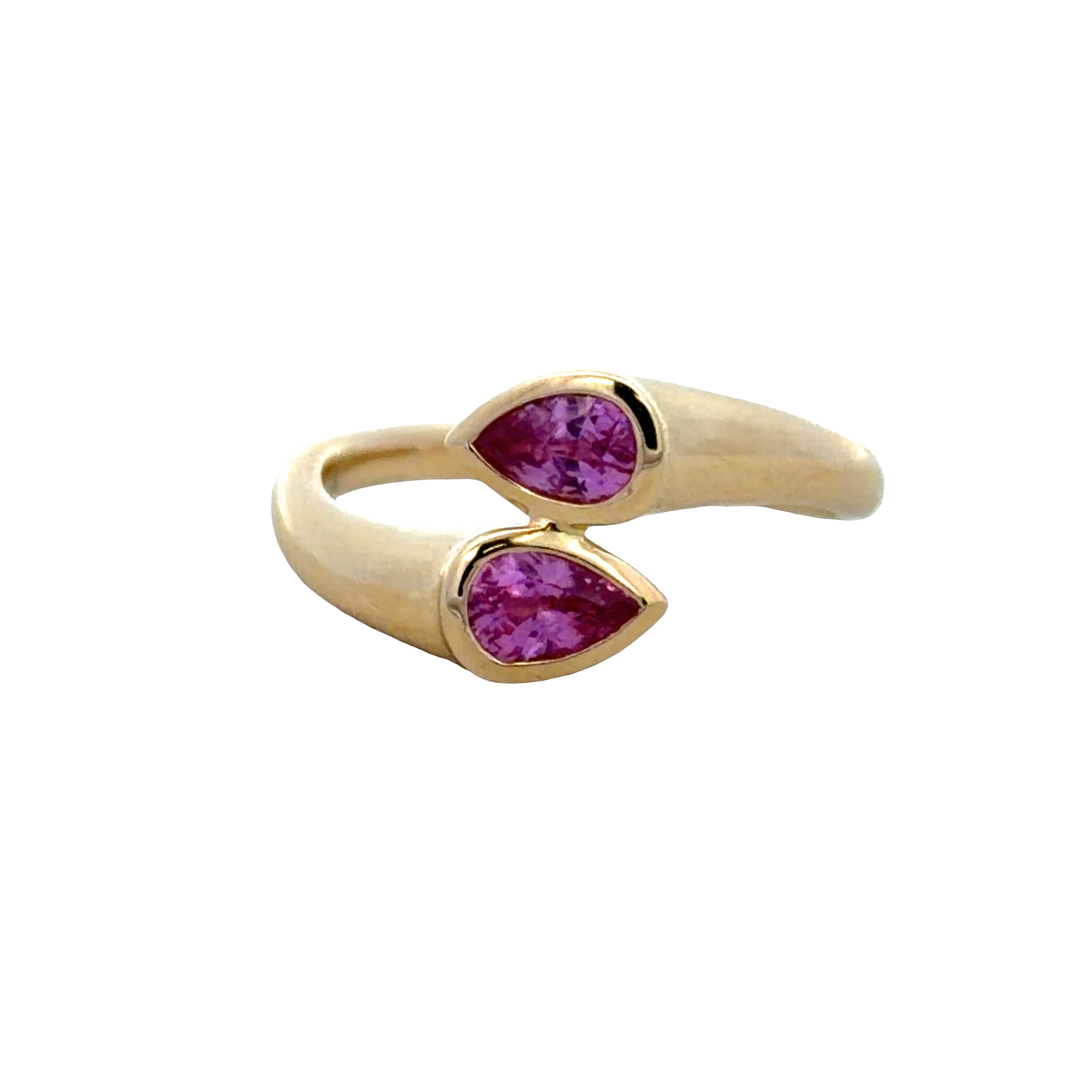 14k Yellow Gold Two-Stone Pink Sapphire Bypass Ring – Size 7.25
