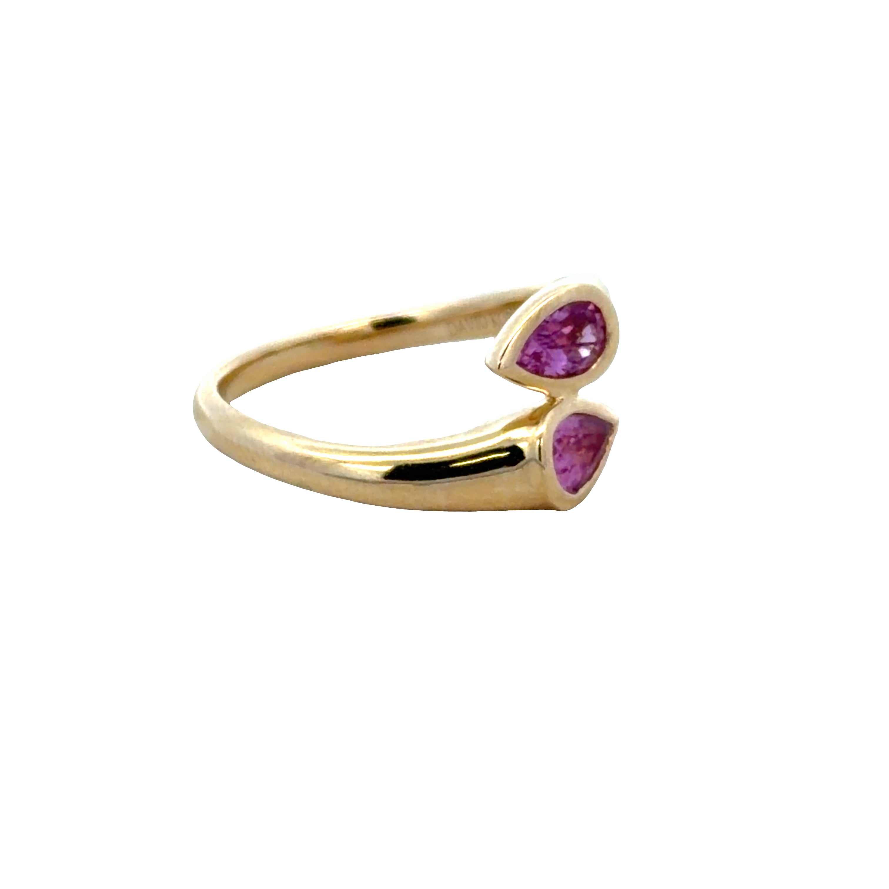 14k Yellow Gold Two-Stone Pink Sapphire Bypass Ring – Size 7.25