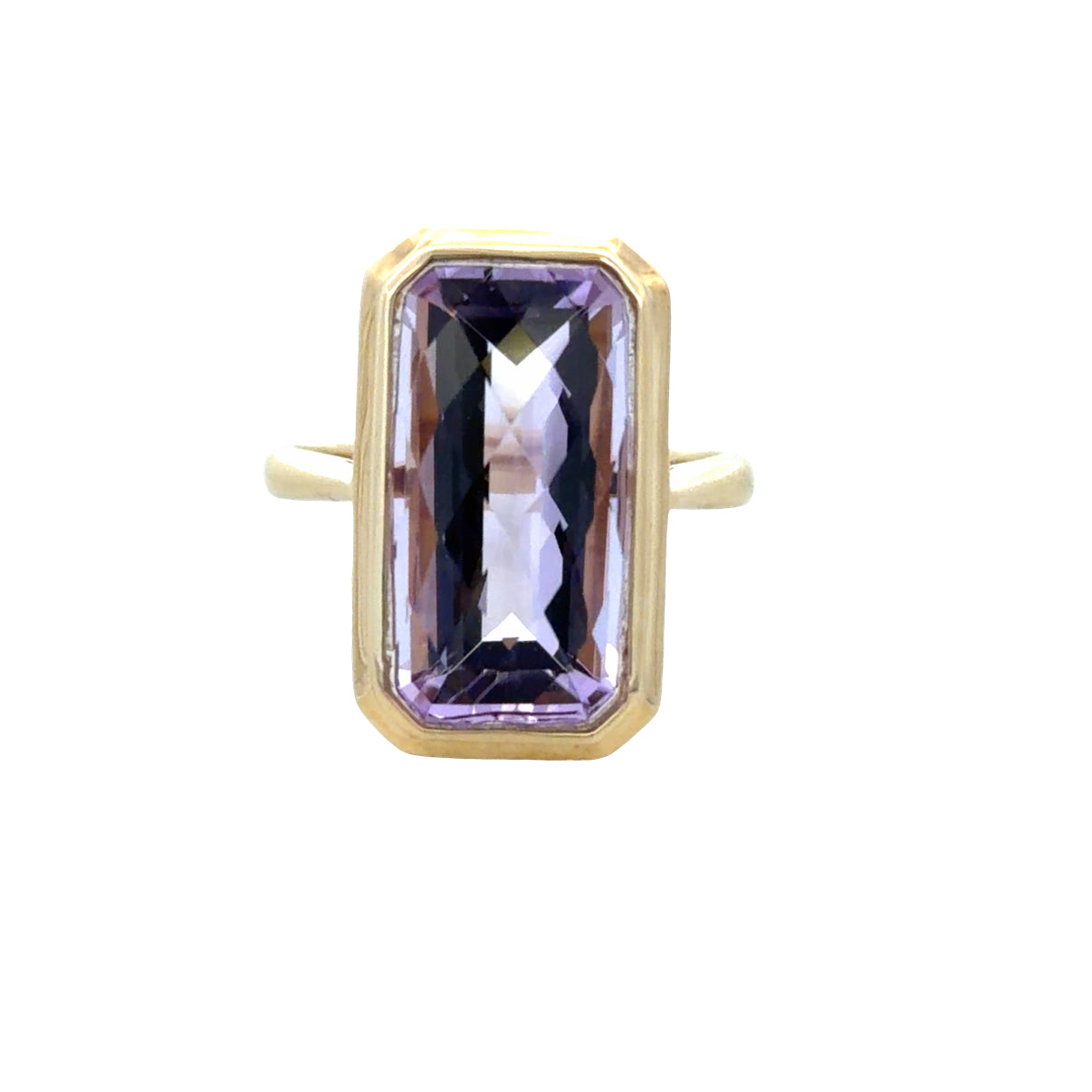 18k Yellow Gold 7.10 CT Cushion Cut Amethyst Bezel Ring – Size 6.75