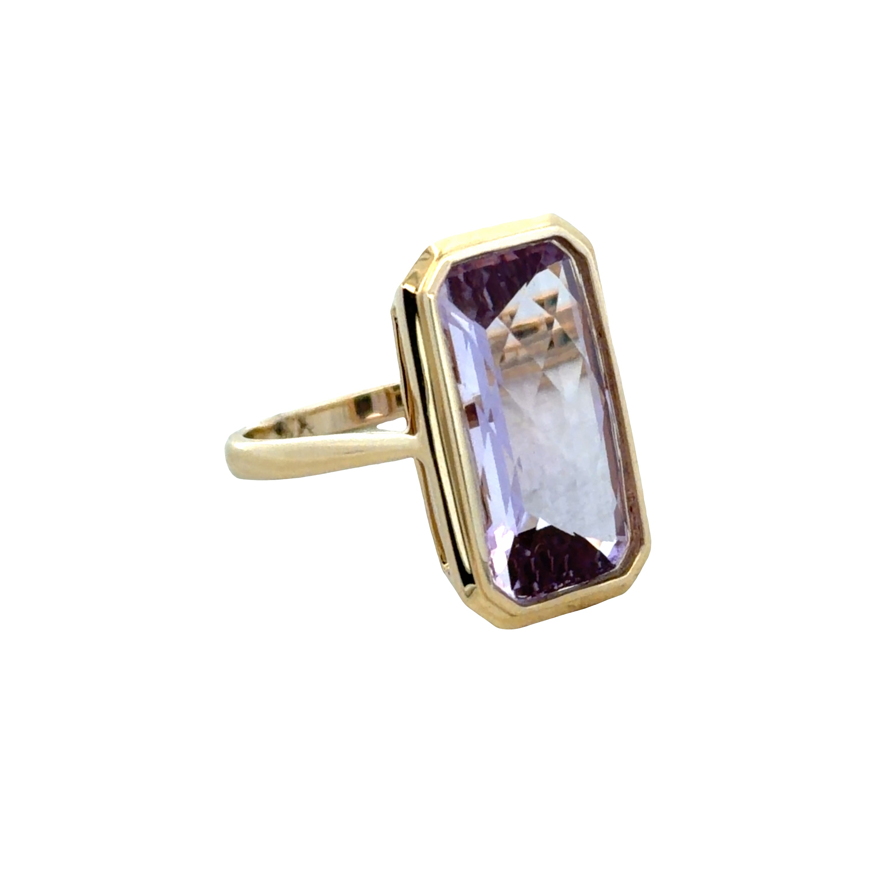 18k Yellow Gold 7.10 CT Cushion Cut Amethyst Bezel Ring – Size 6.75