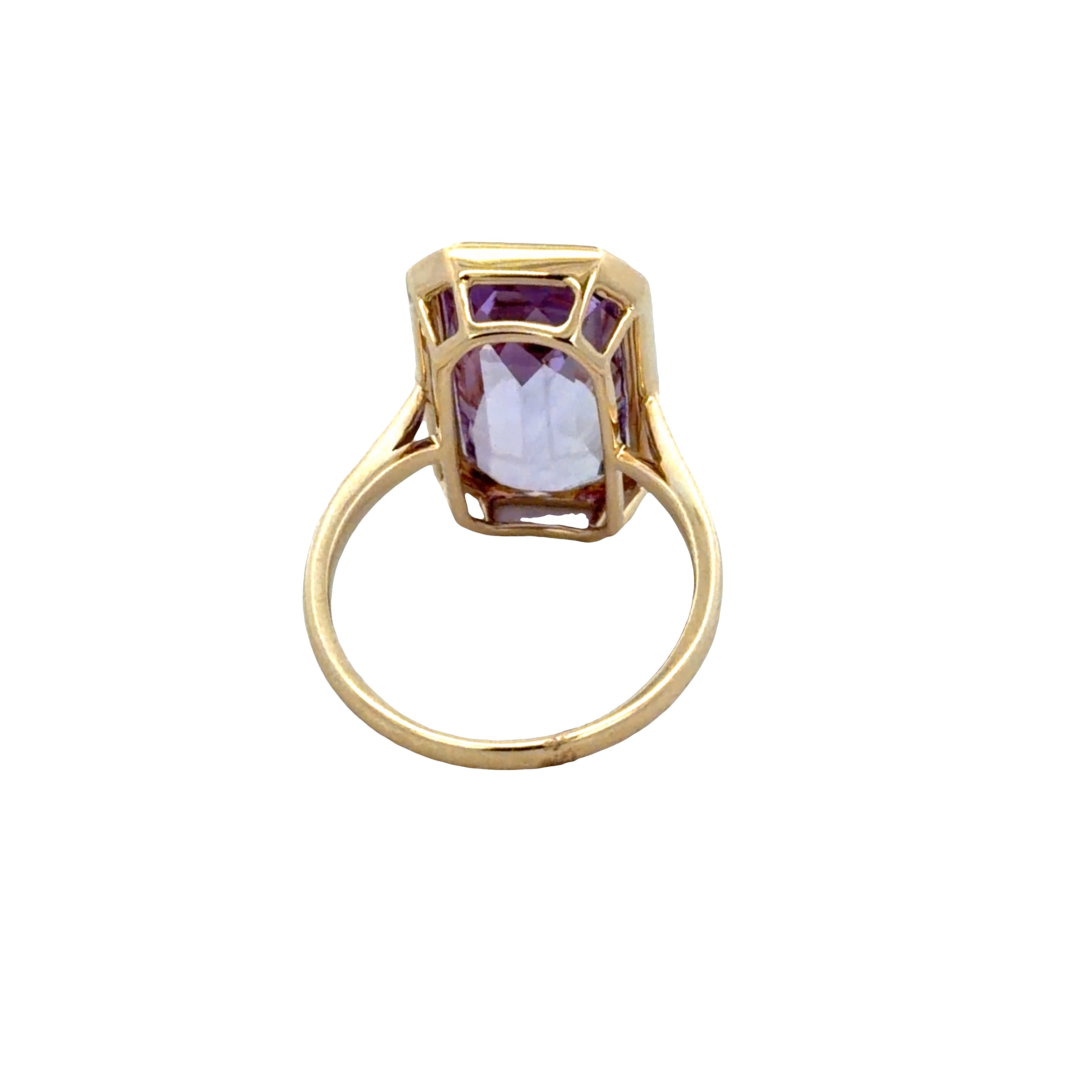 18k Yellow Gold 7.10 CT Cushion Cut Amethyst Bezel Ring – Size 6.75