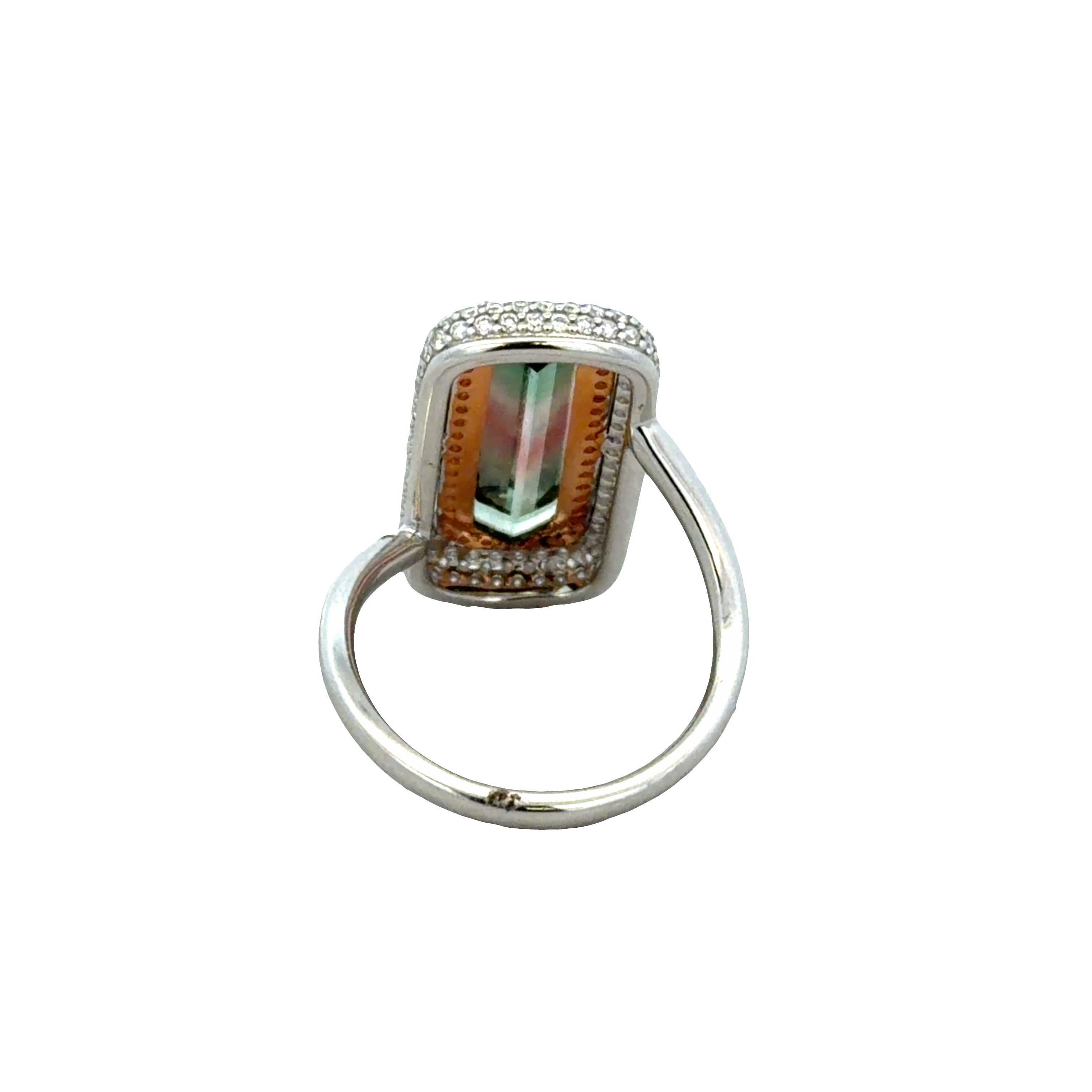 18k White Gold 3.30 CT Bi-Color Watermelon Tourmaline & Diamond Ring – Size 7