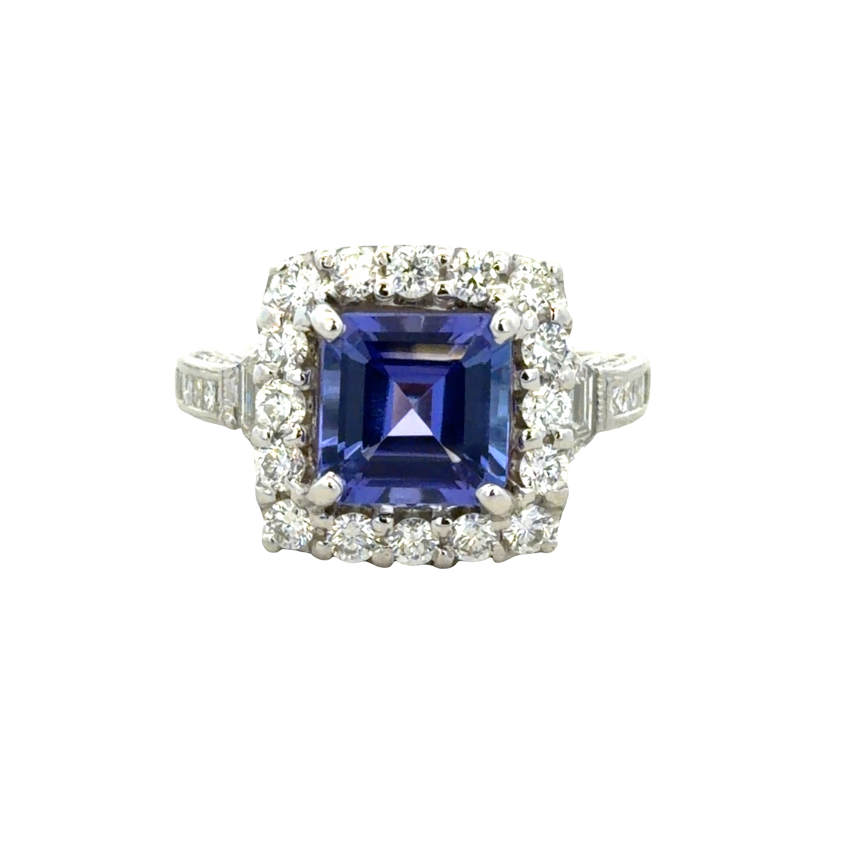 18k White Gold Tanzanite & 1.70 CT Multi-Shape Diamond Statement Ring – Size 6