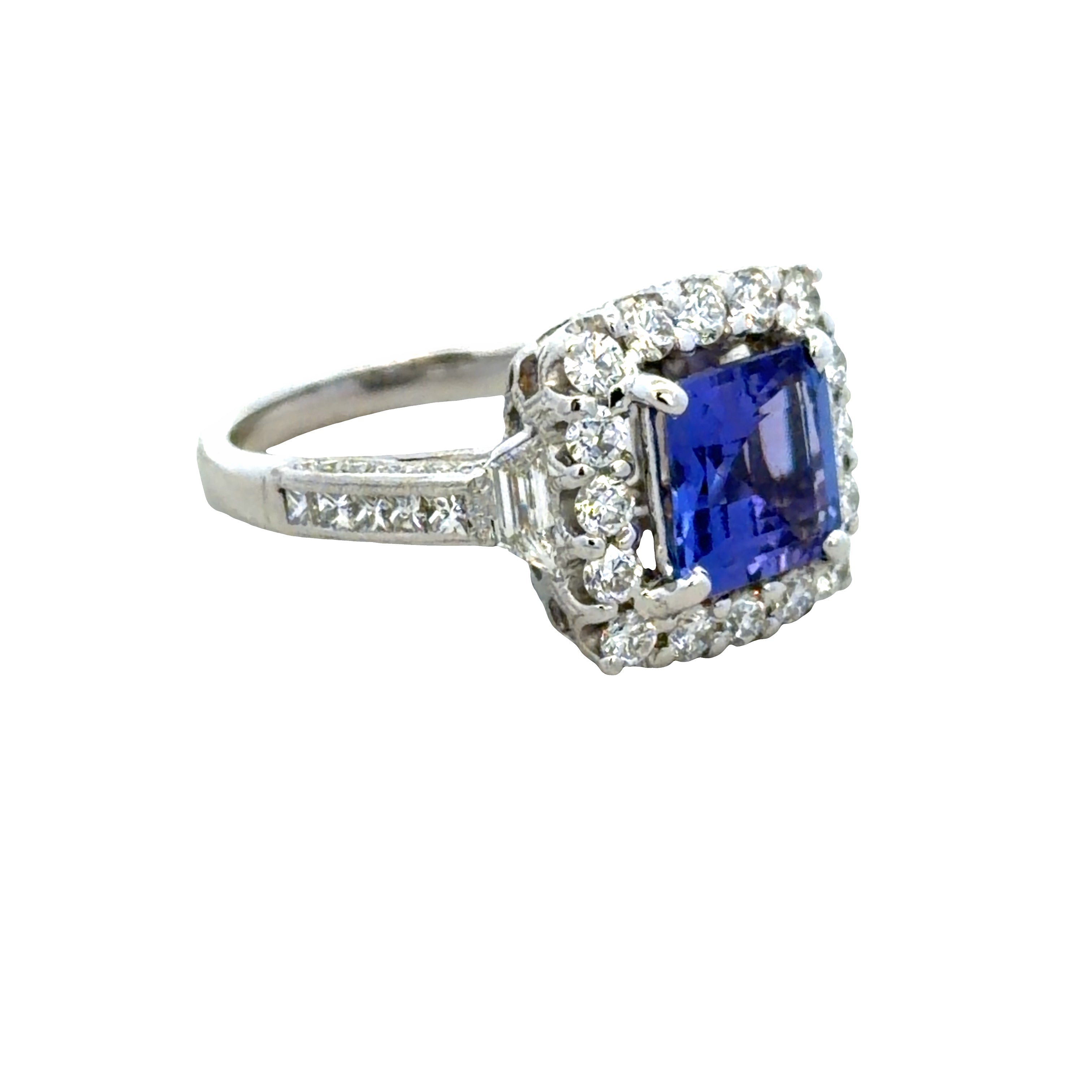 18k White Gold Tanzanite & 1.70 CT Multi-Shape Diamond Statement Ring – Size 6