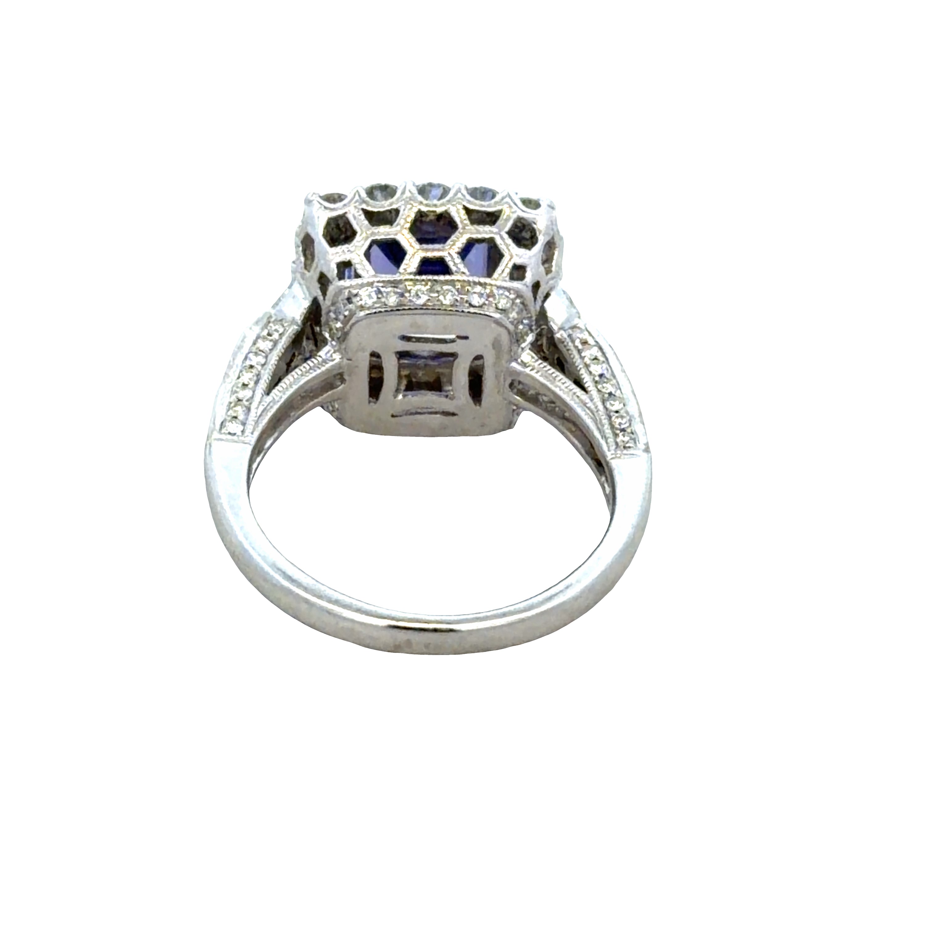 18k White Gold Tanzanite & 1.70 CT Multi-Shape Diamond Statement Ring – Size 6
