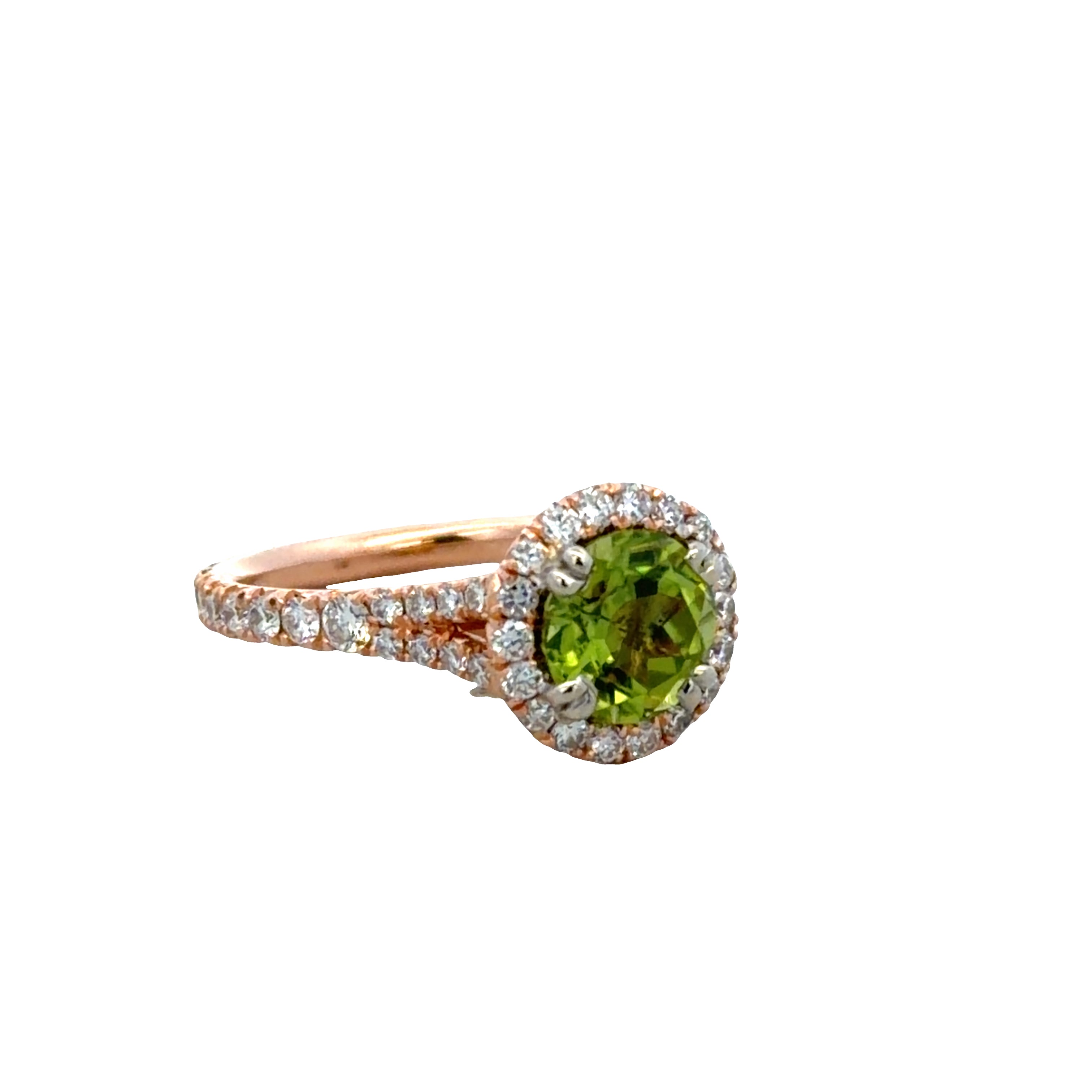 14k Rose Gold Peridot & Diamond Halo Ring – Size 5.5