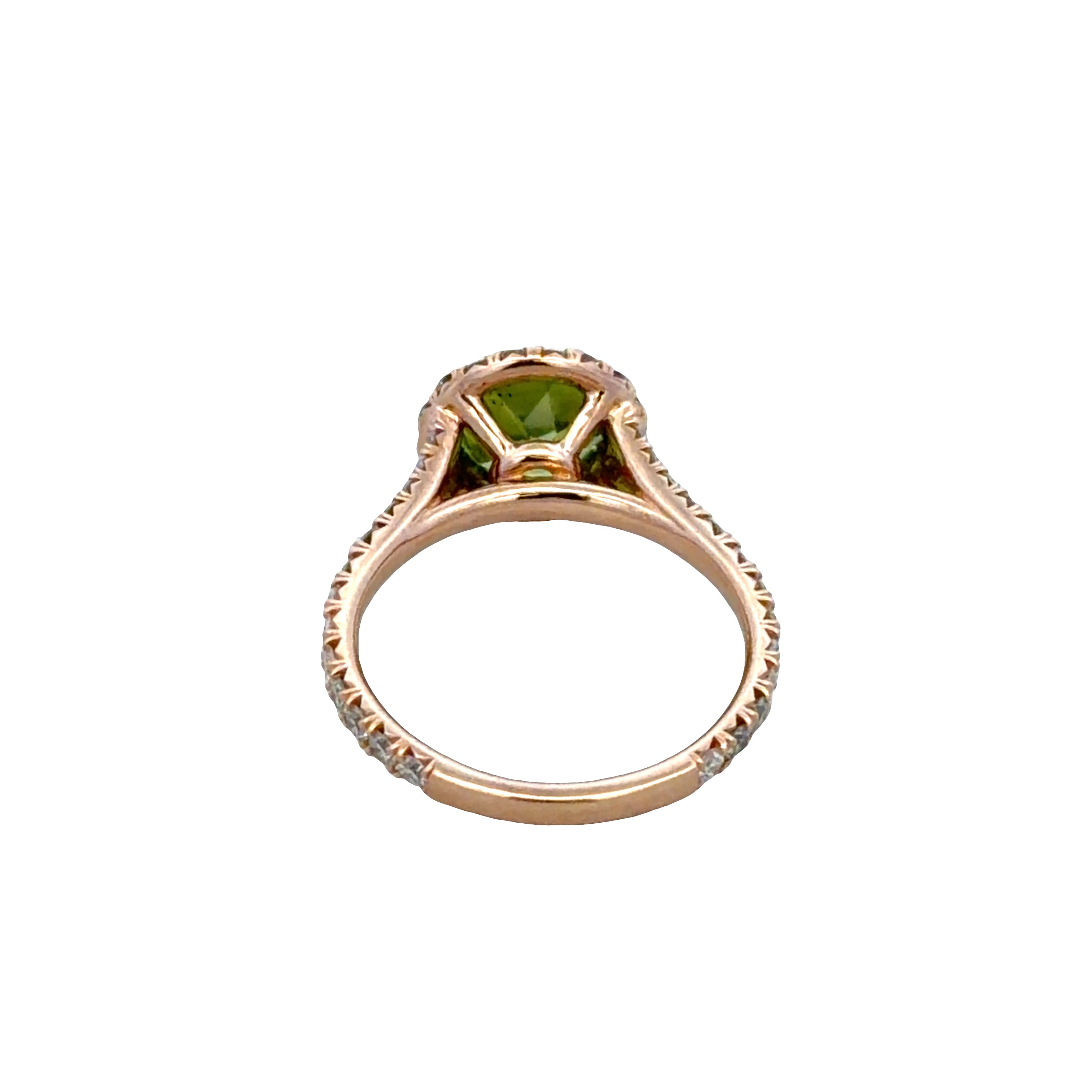 14k Rose Gold Peridot & Diamond Halo Ring – Size 5.5