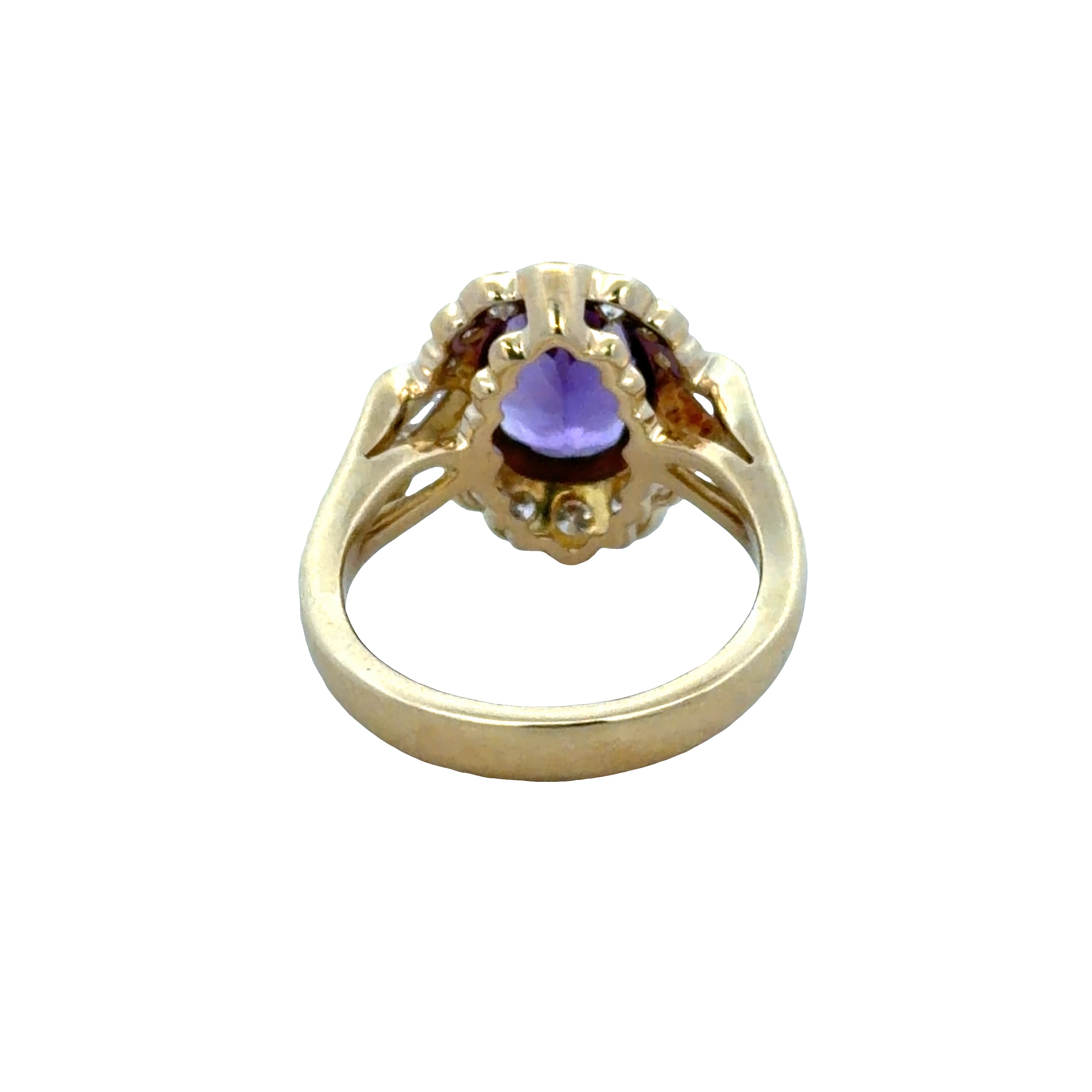 18k Yellow Gold Amethyst & Diamond Halo Ring – Size 6.5
