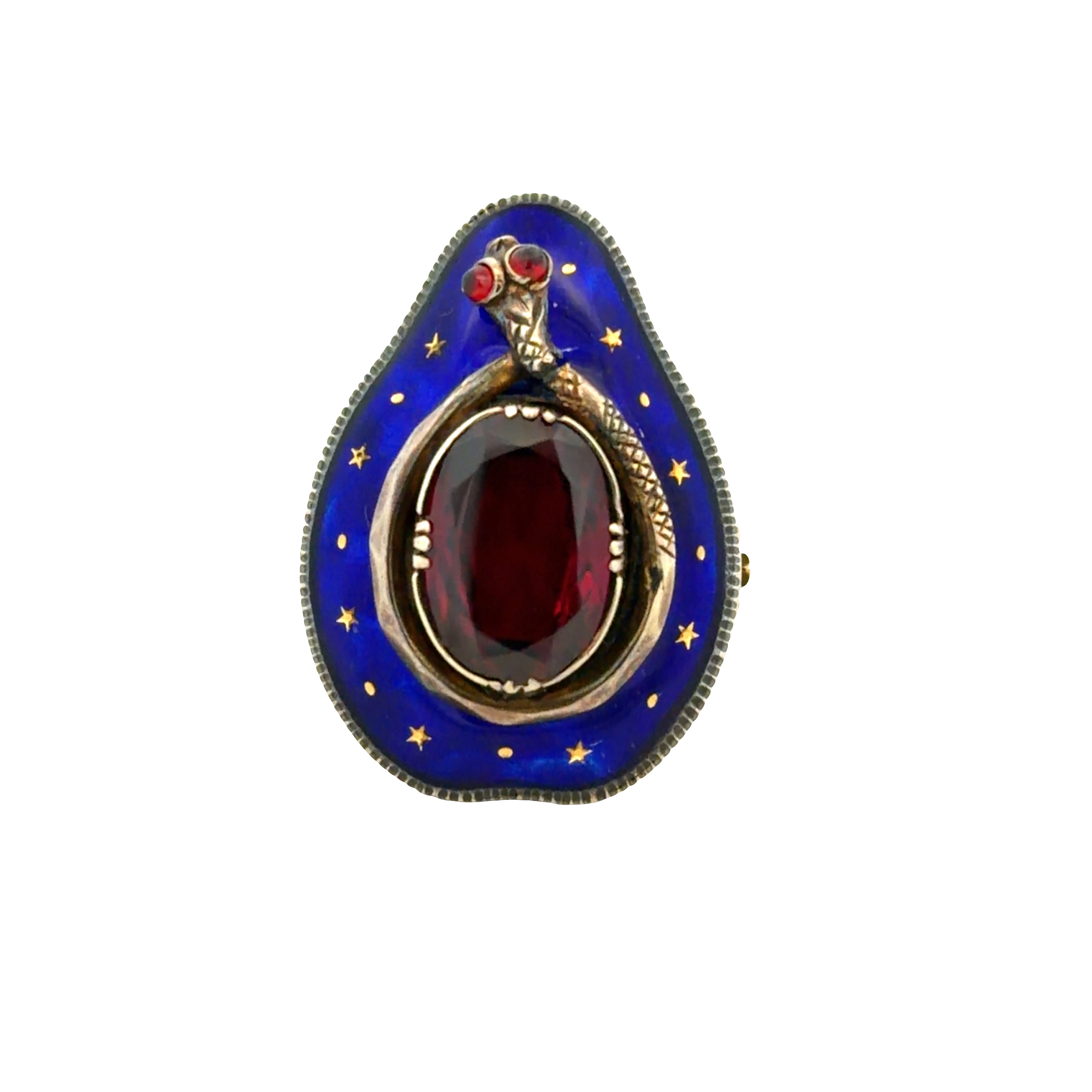 Antique 14k Yellow Gold & Sterling Silver Garnet Snake Keepsake Ring – Size 6.75