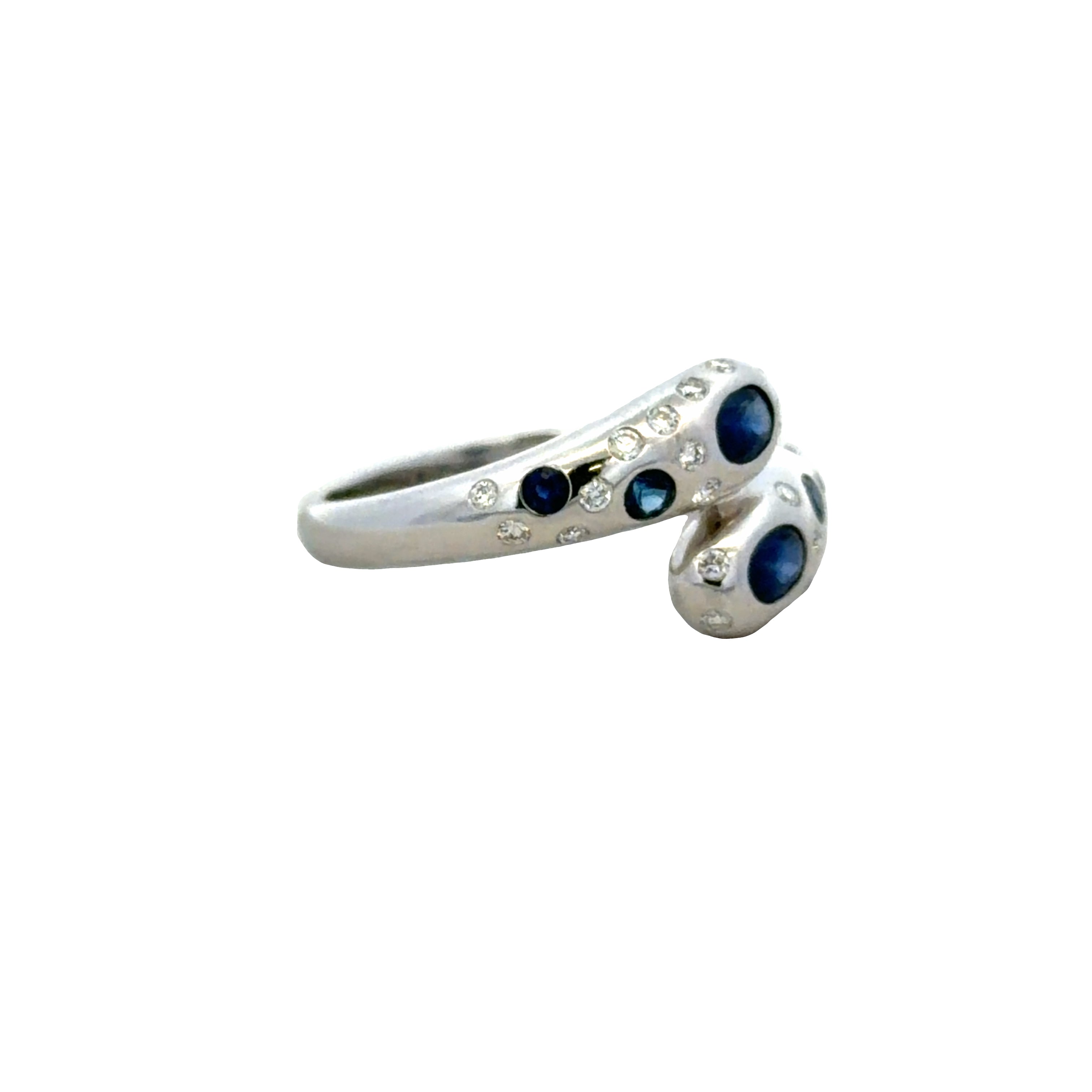 14k White Gold Blue Sapphire & Diamond Bypass Ring – Size 6.5