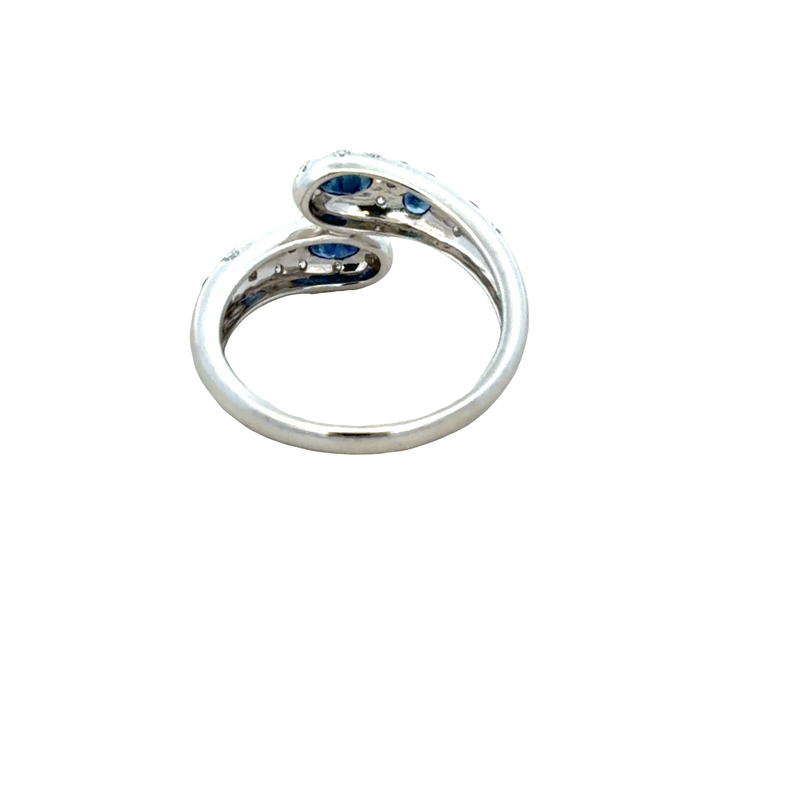 14k White Gold Blue Sapphire & Diamond Bypass Ring – Size 6.5