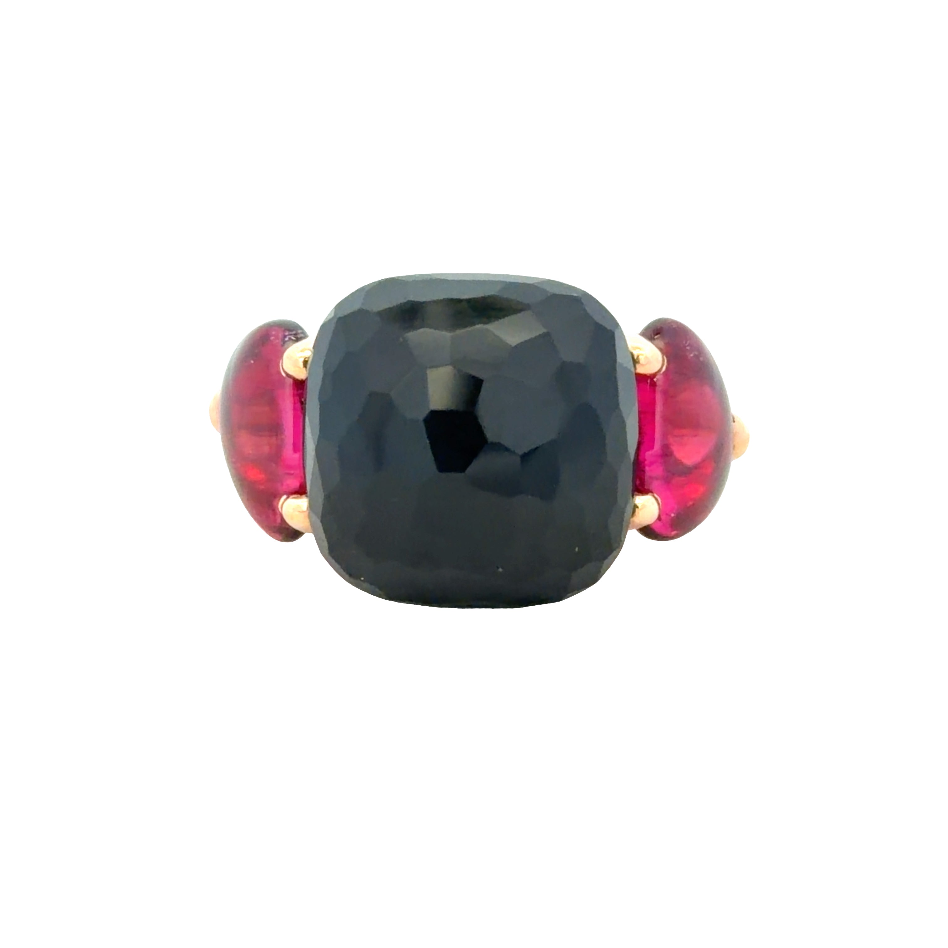 18k Yellow Gold 12.77 CT Onyx & Pink Tourmaline Statement Ring – Size 5.75