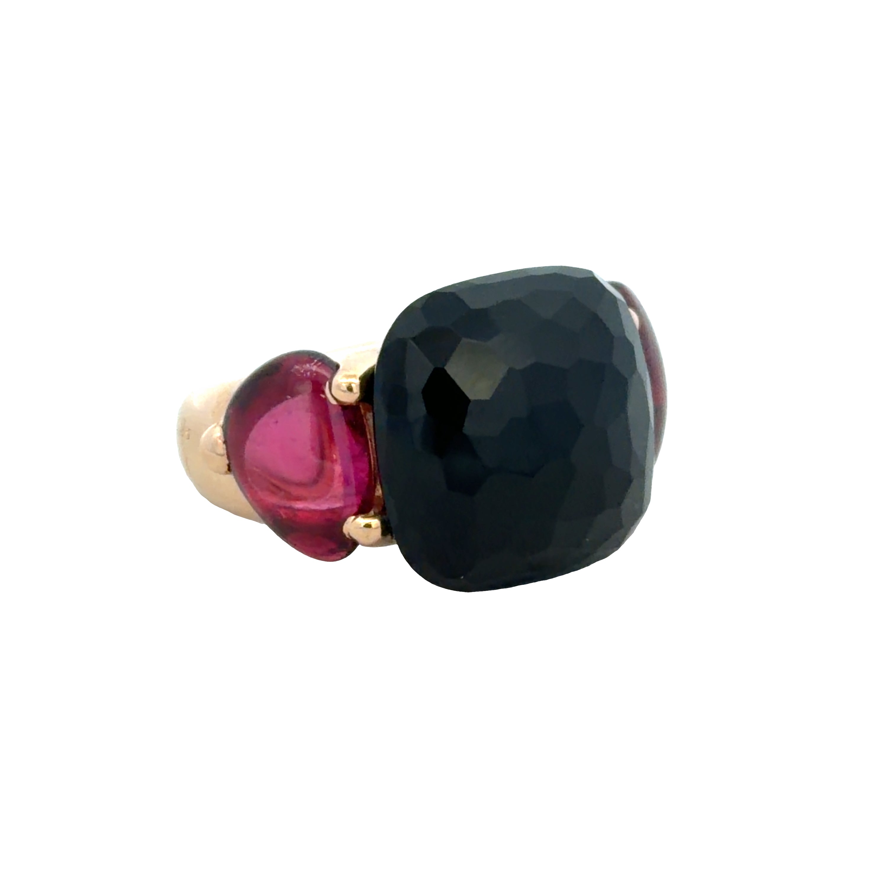 18k Yellow Gold 12.77 CT Onyx & Pink Tourmaline Statement Ring – Size 5.75