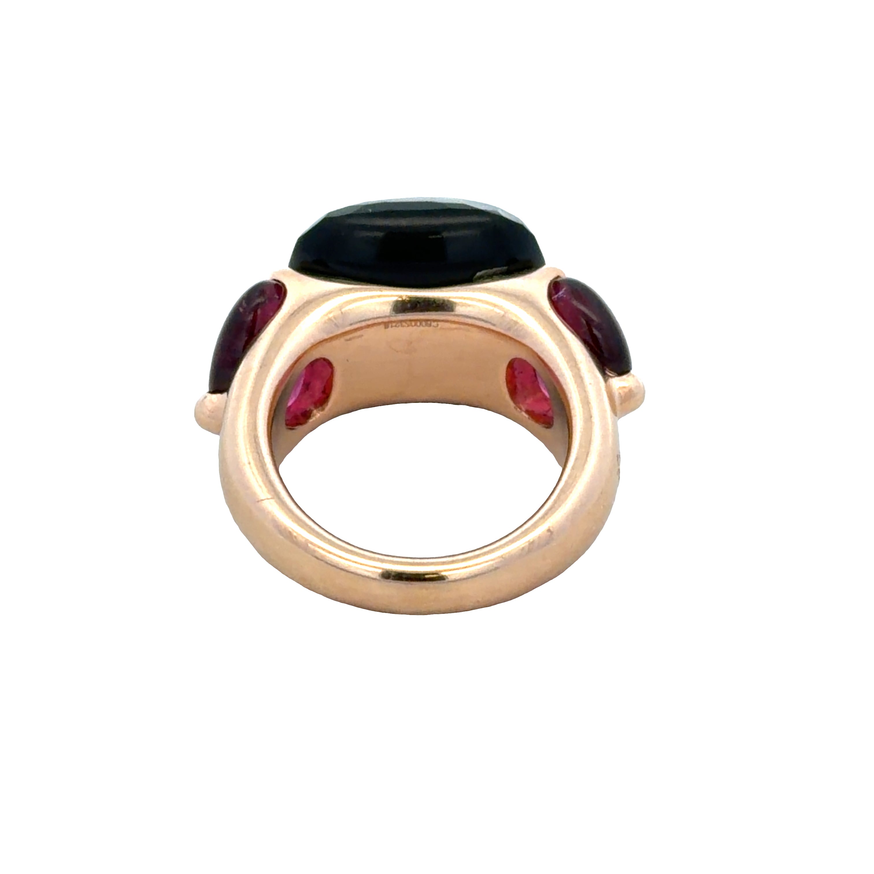 18k Yellow Gold 12.77 CT Onyx & Pink Tourmaline Statement Ring – Size 5.75
