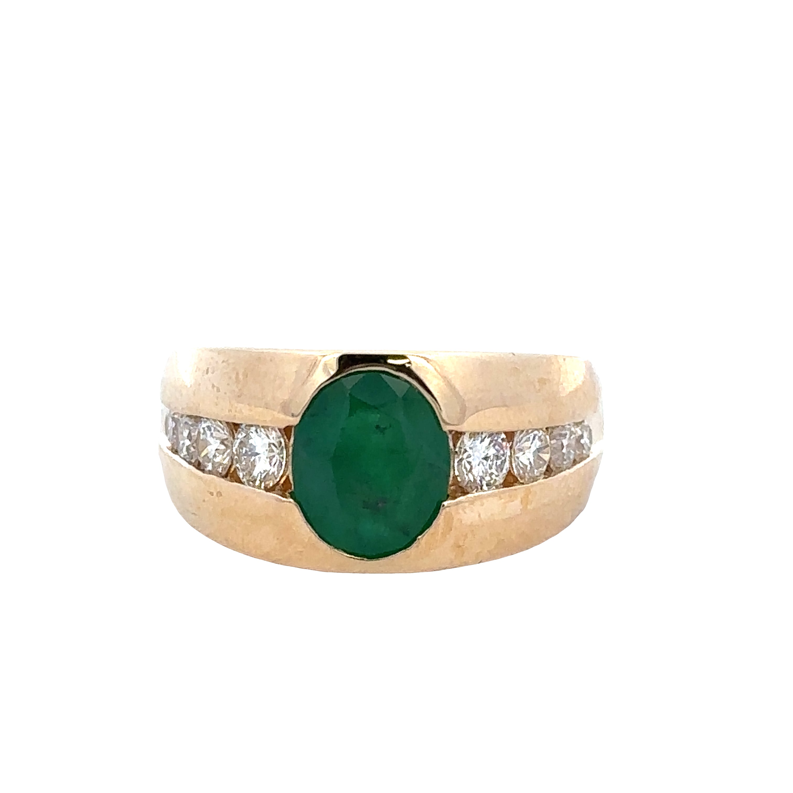 14k Yellow Gold Emerald and Diamond Ring – Size 10.5