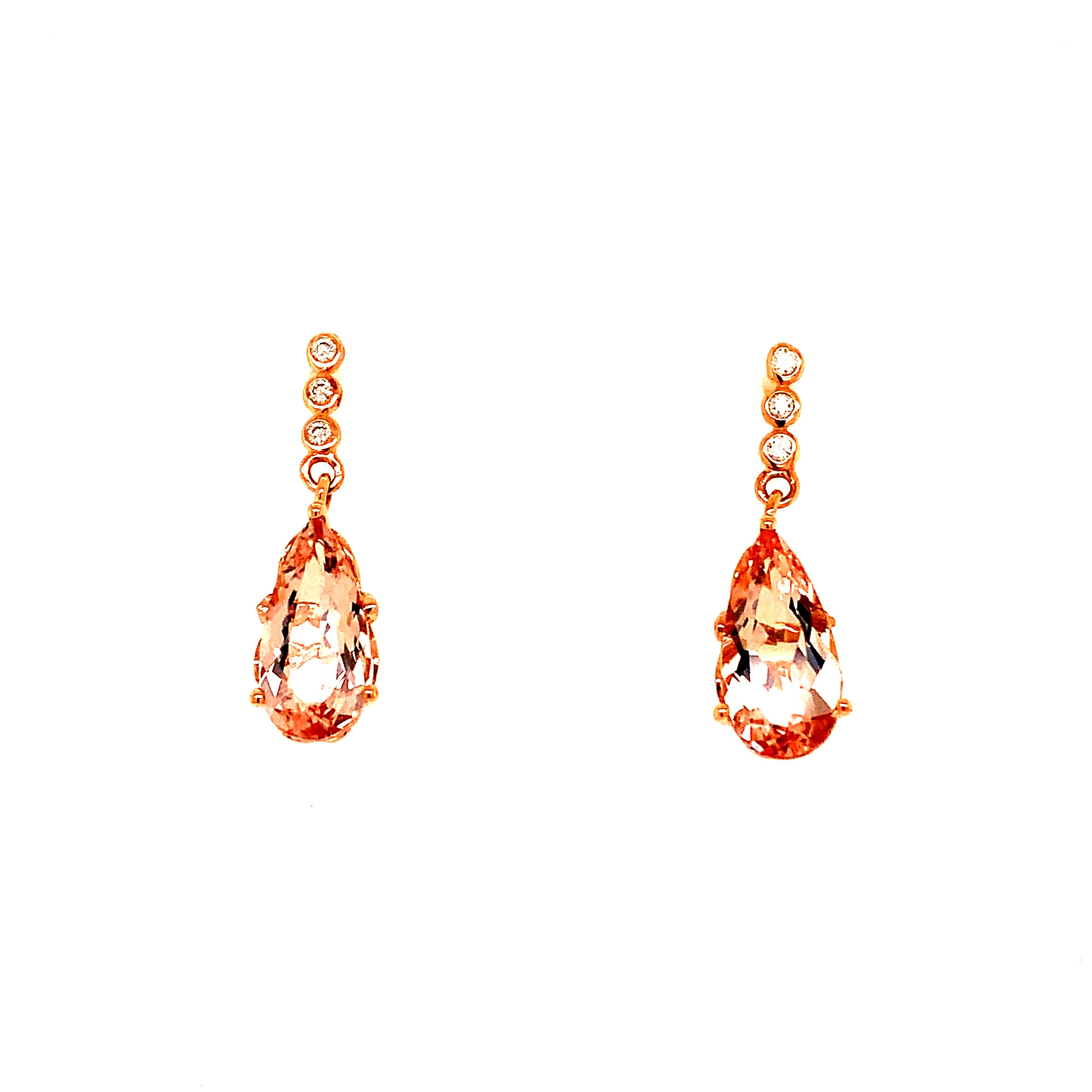 14k Rose Gold Morganite and Diamond Dangle Earrings