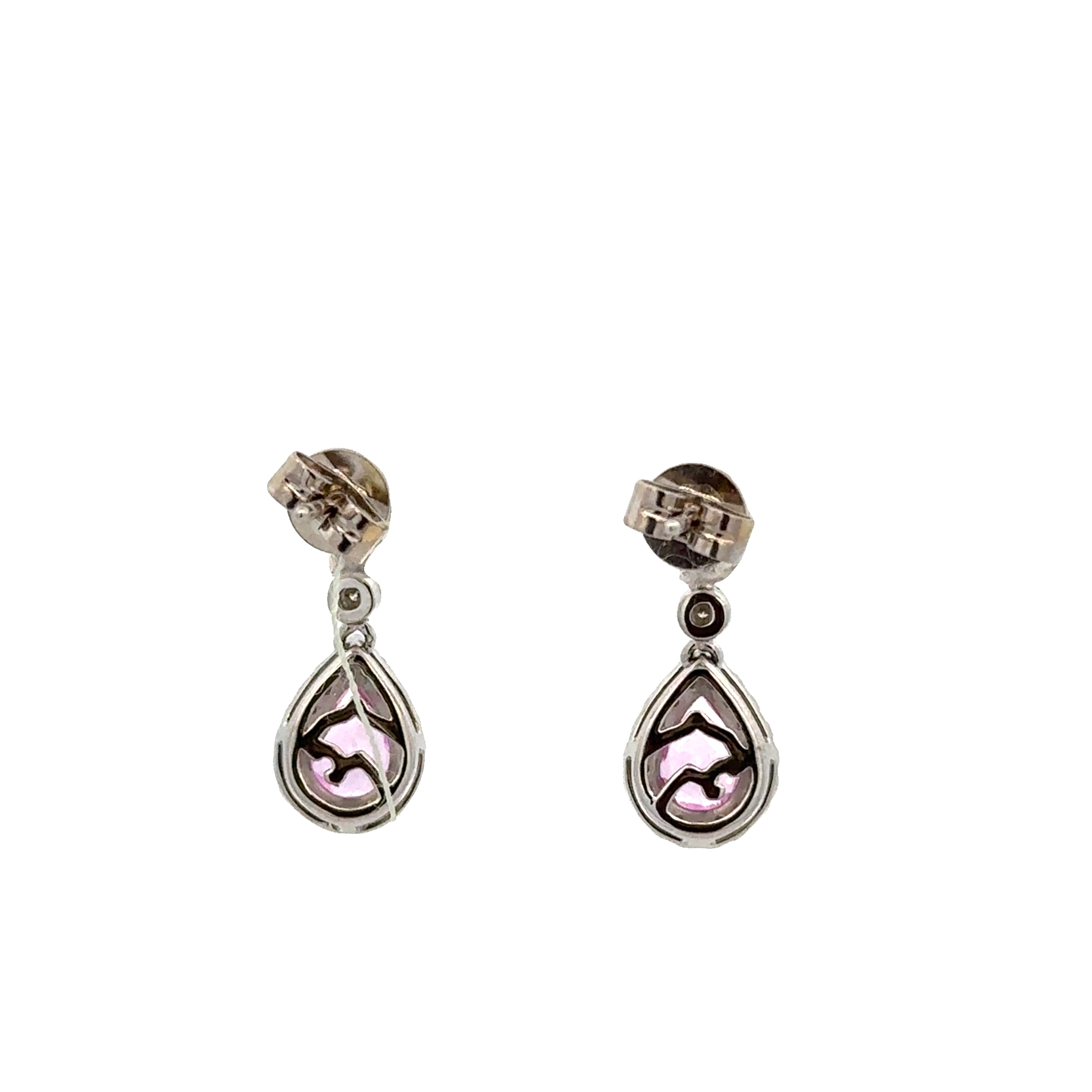 Pink Sapphire and Diamond Drop Earrings in White Gold