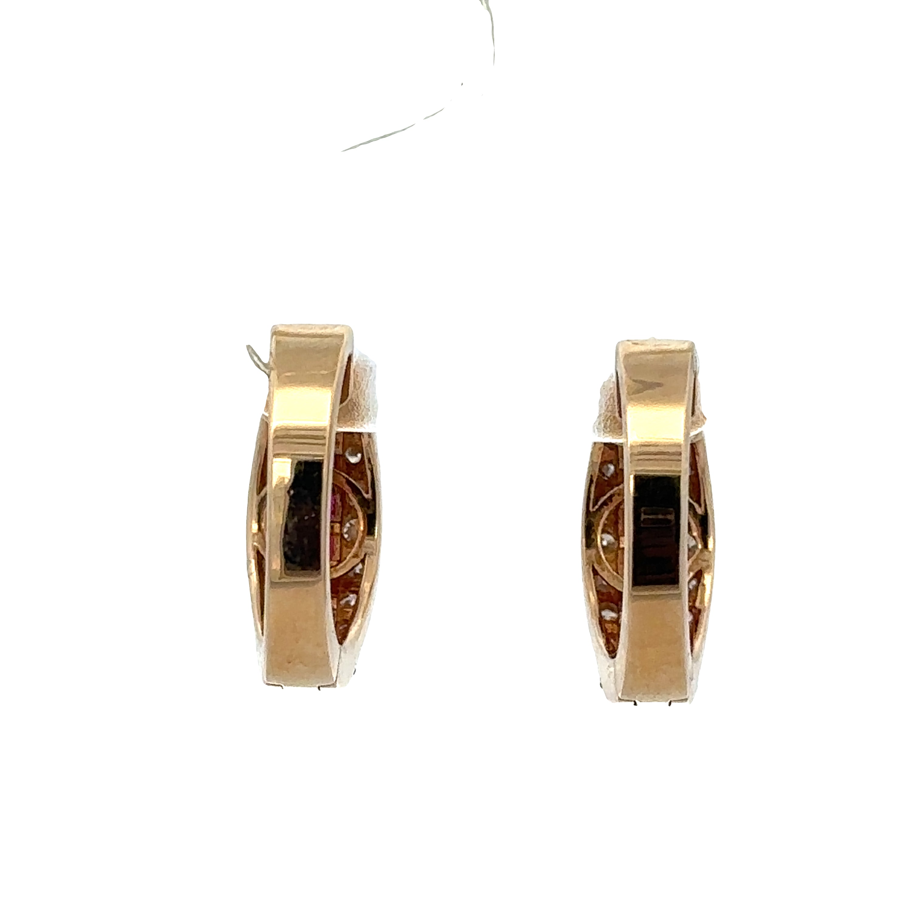14k Yellow Gold Ruby & Diamond Hoop Earrings – 5/8" Tall