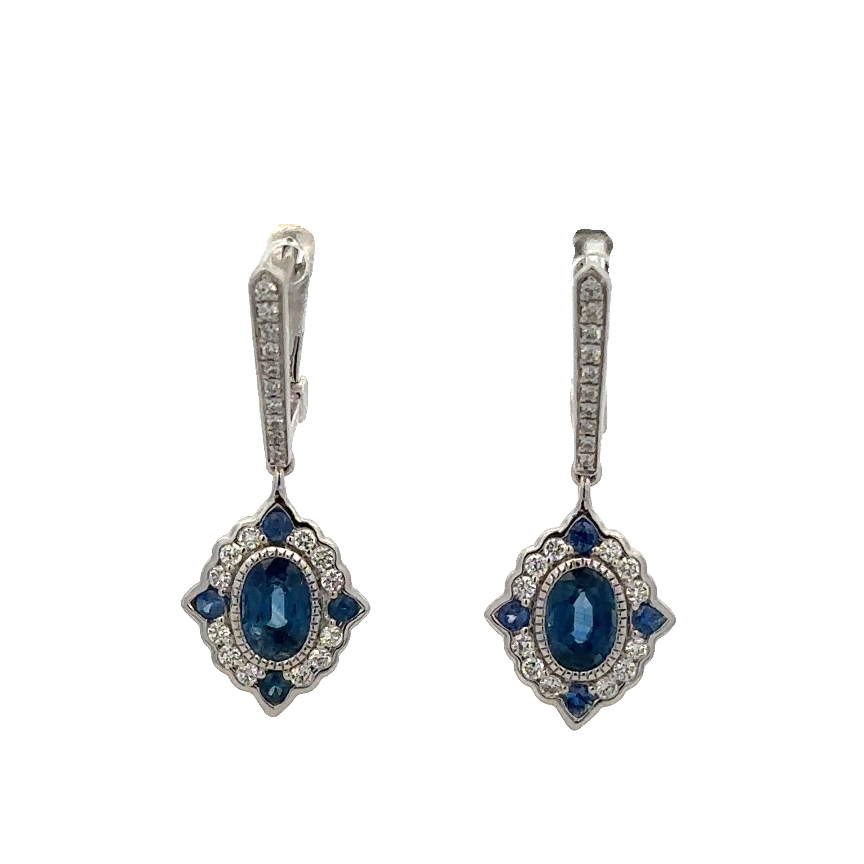 Vintage Inspired Sapphire and Diamond Drop Earrings