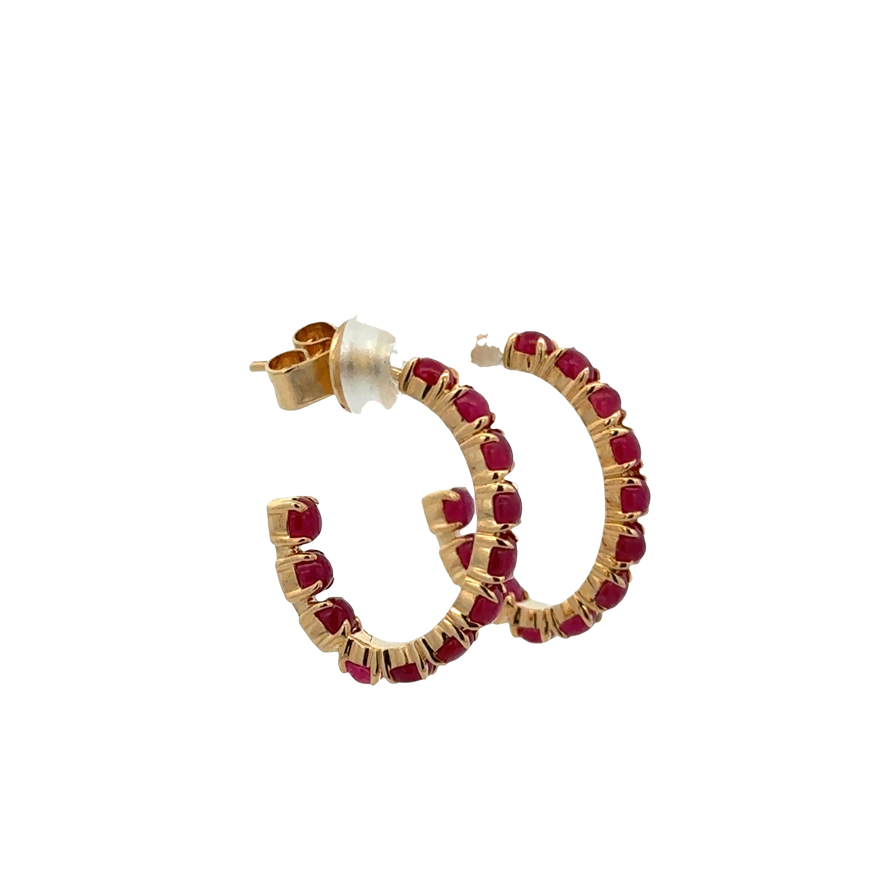 18k Yellow Gold Huggie Earrings with 3.42 CTW Ruby Cabochons – 3/4" Tall