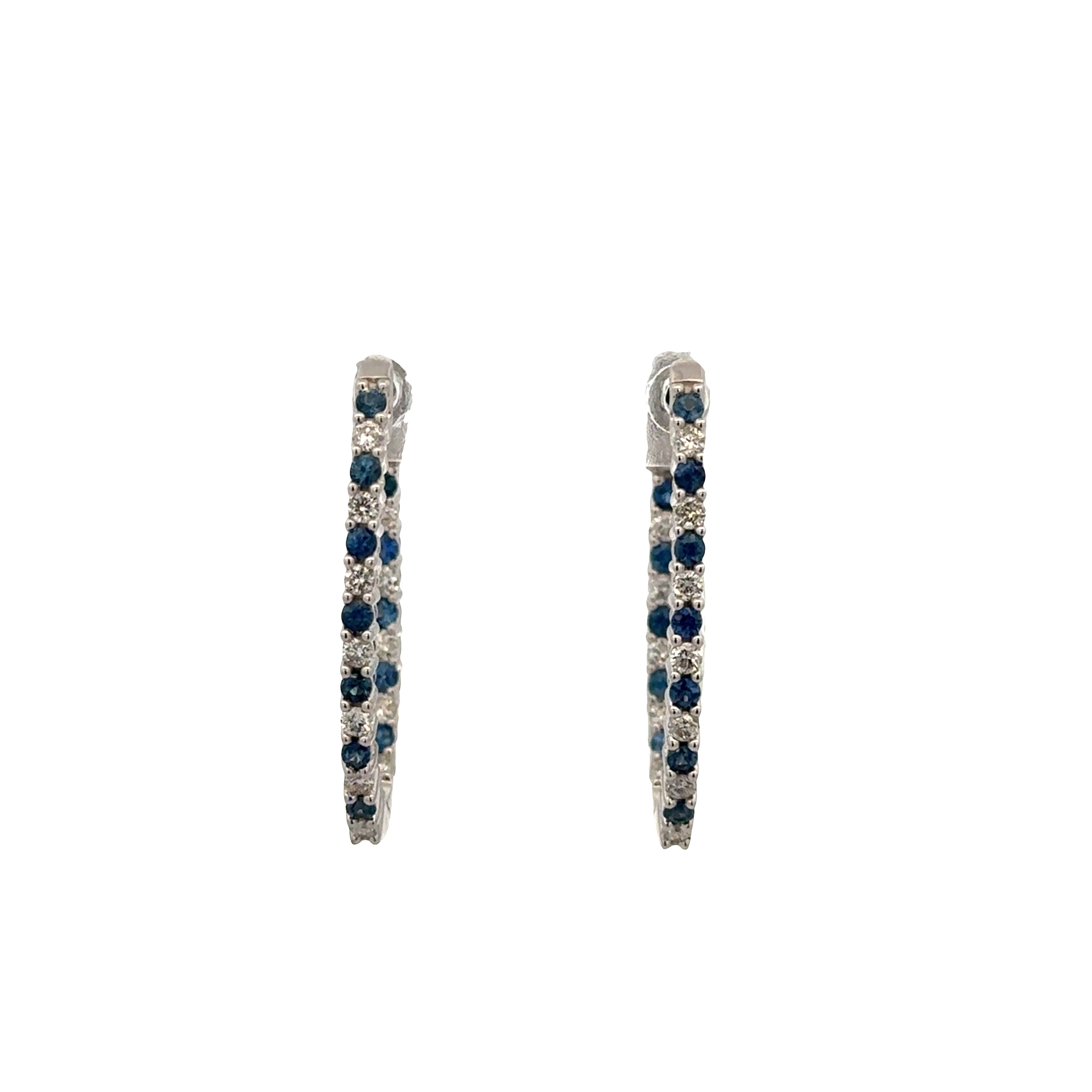 14k White Gold Sapphire & Diamond Hoop Earrings