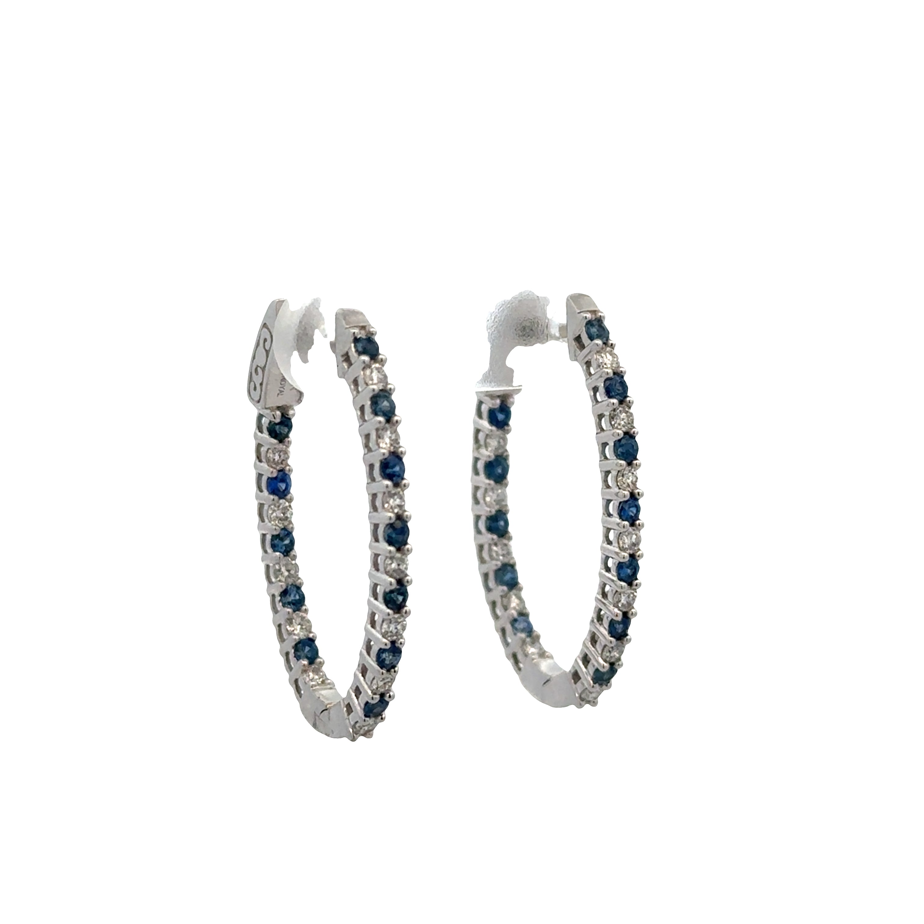 14k White Gold Sapphire & Diamond Hoop Earrings