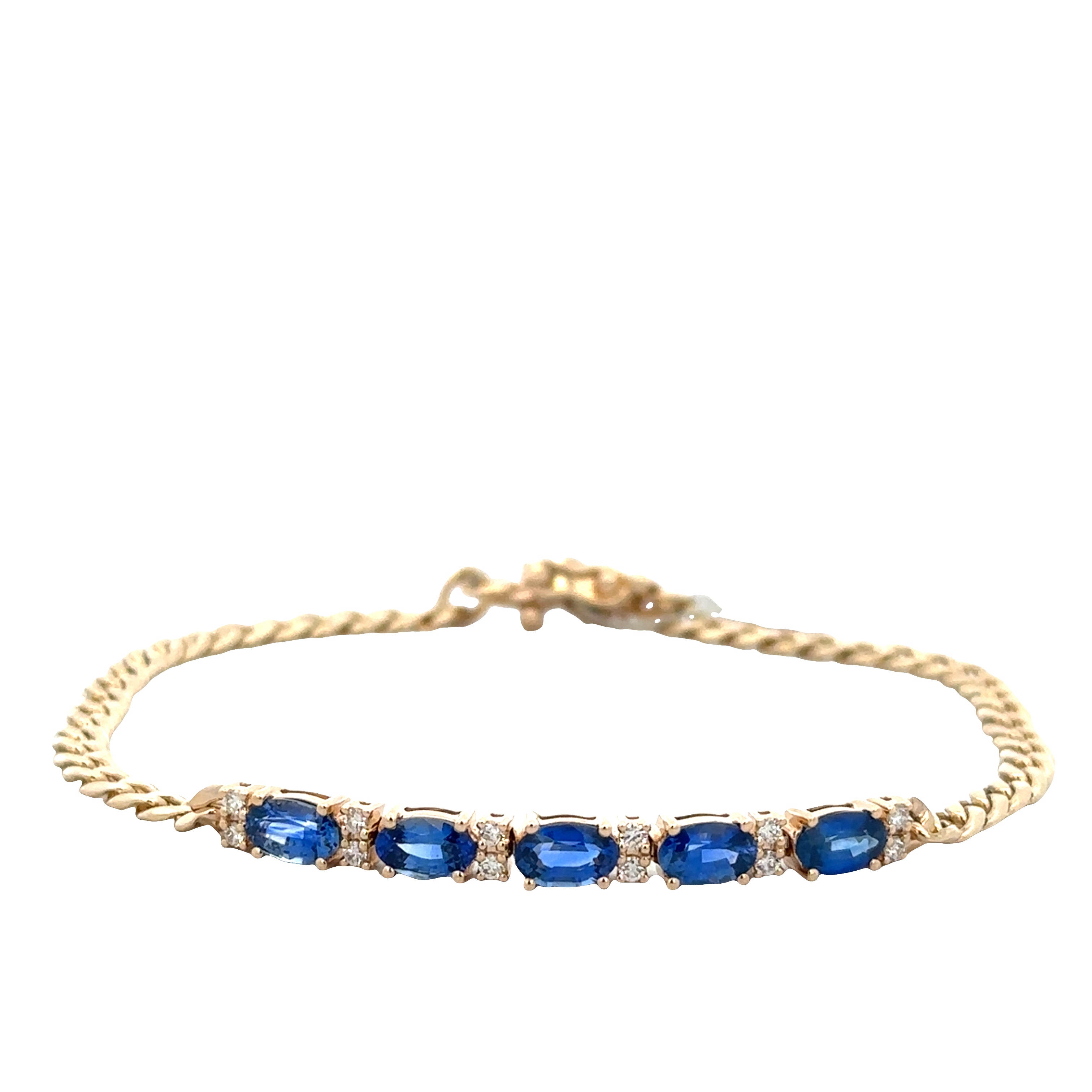 14k Yellow Gold Sapphire & Diamond Curb Chain Bracelet – 7 Inches