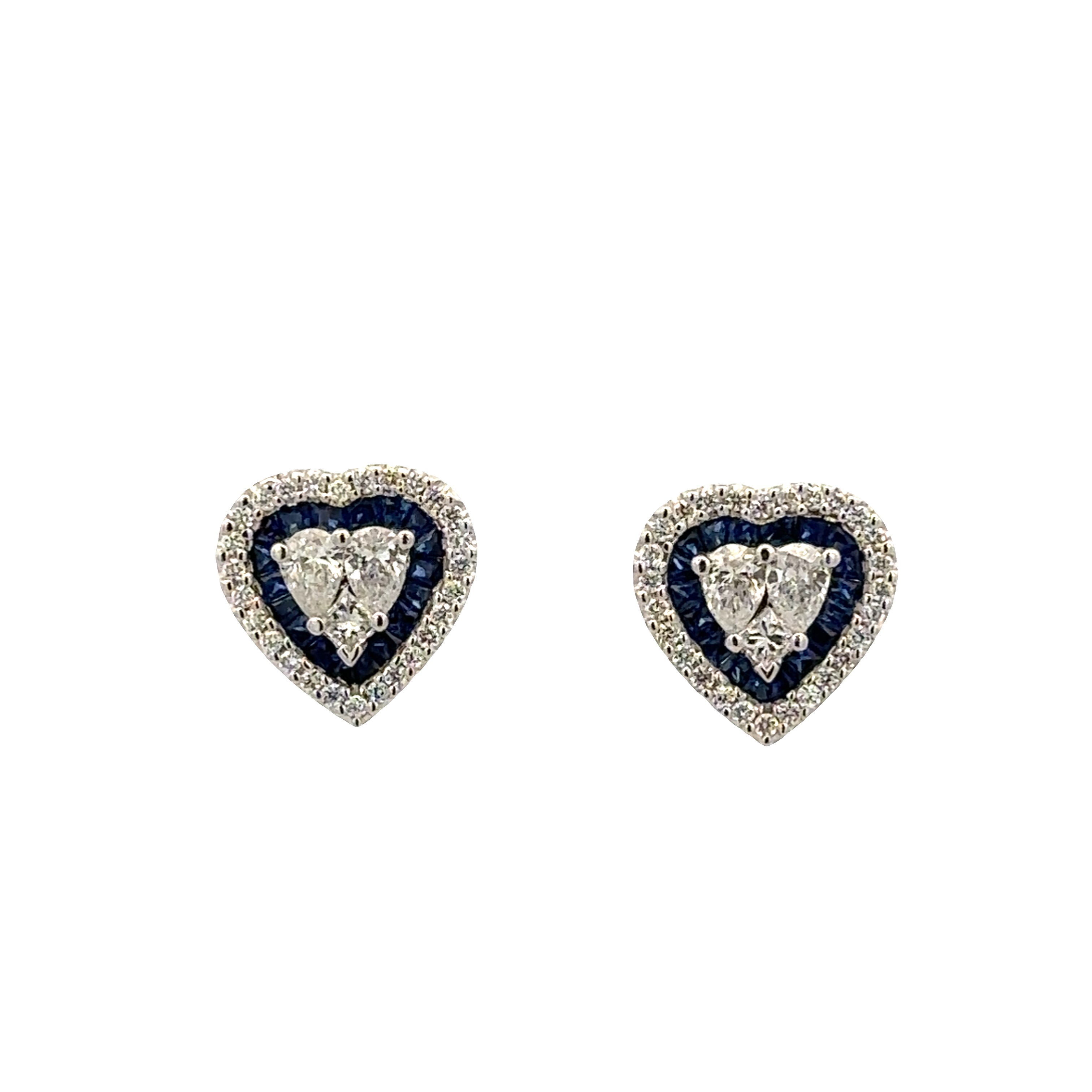 18k White Gold Heart-Shaped Sapphire & Diamond Stud Earrings