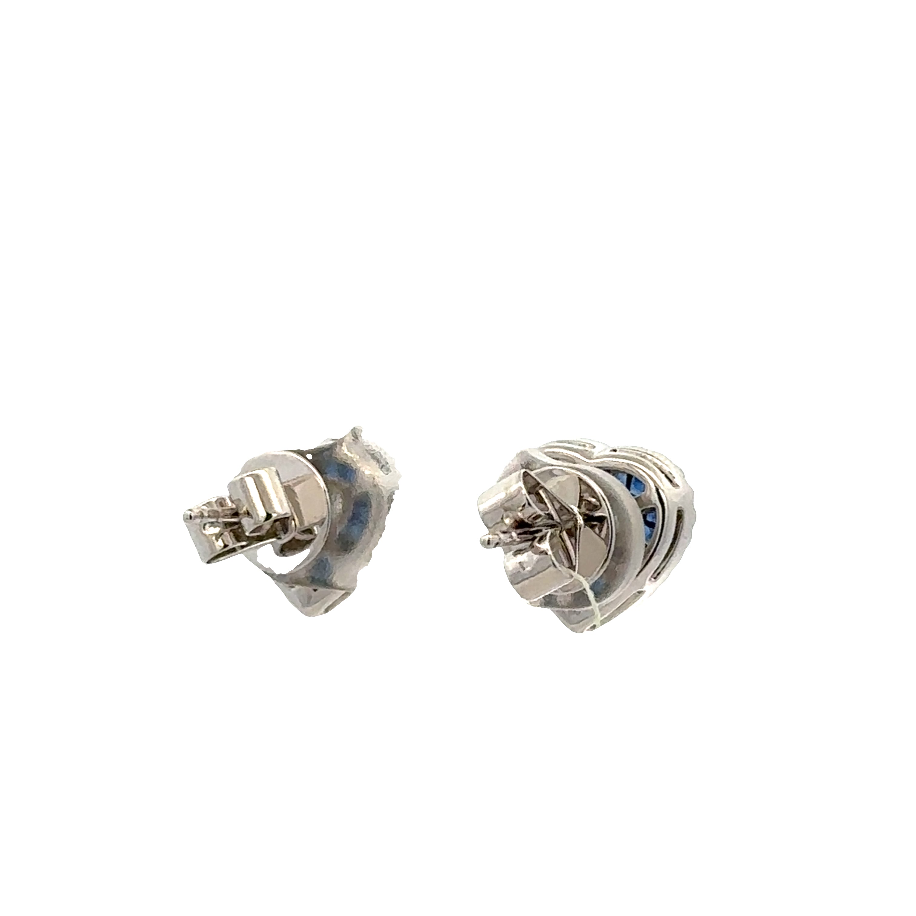 18k White Gold Heart-Shaped Sapphire & Diamond Stud Earrings