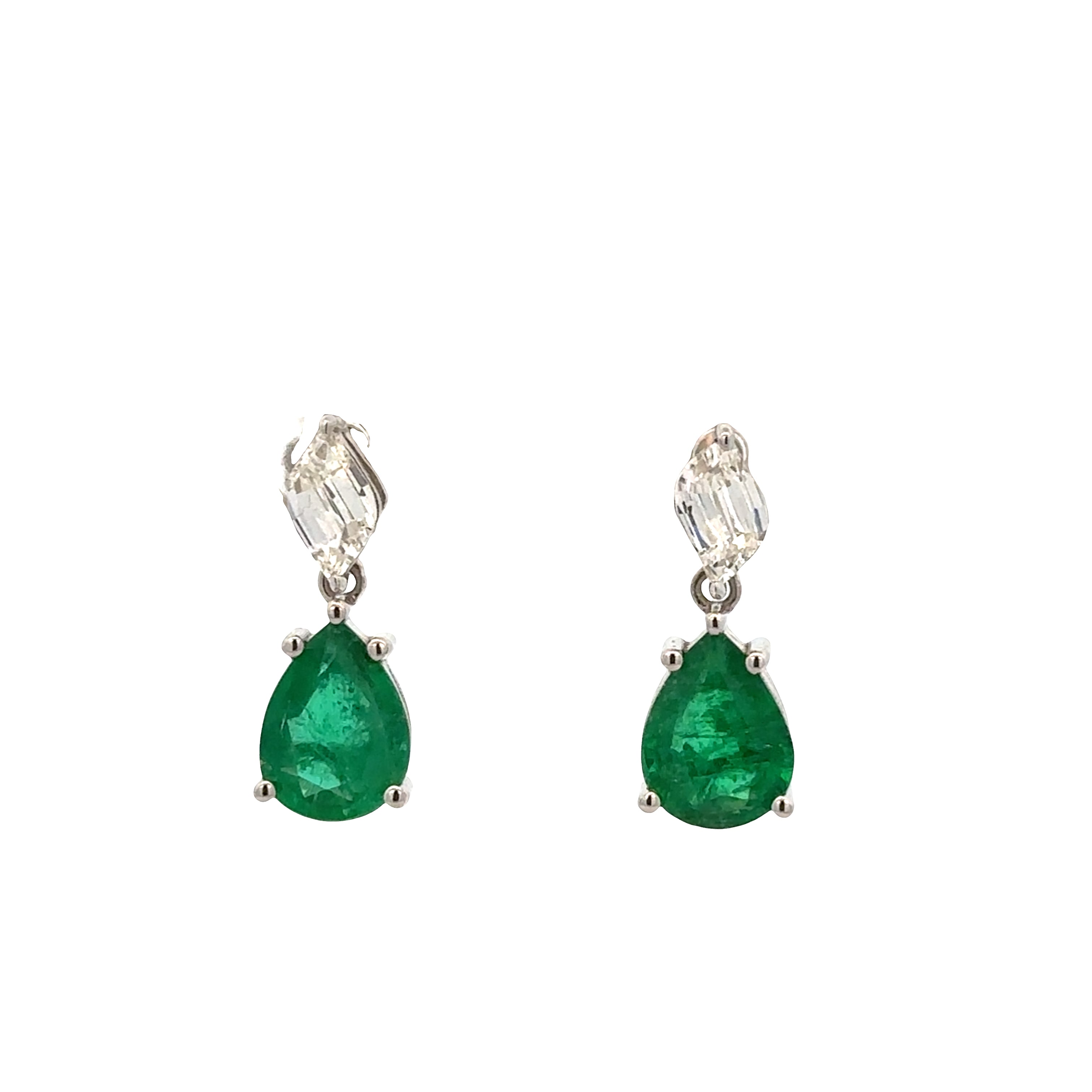 14k White Gold Emerald & Diamond Drop Earrings