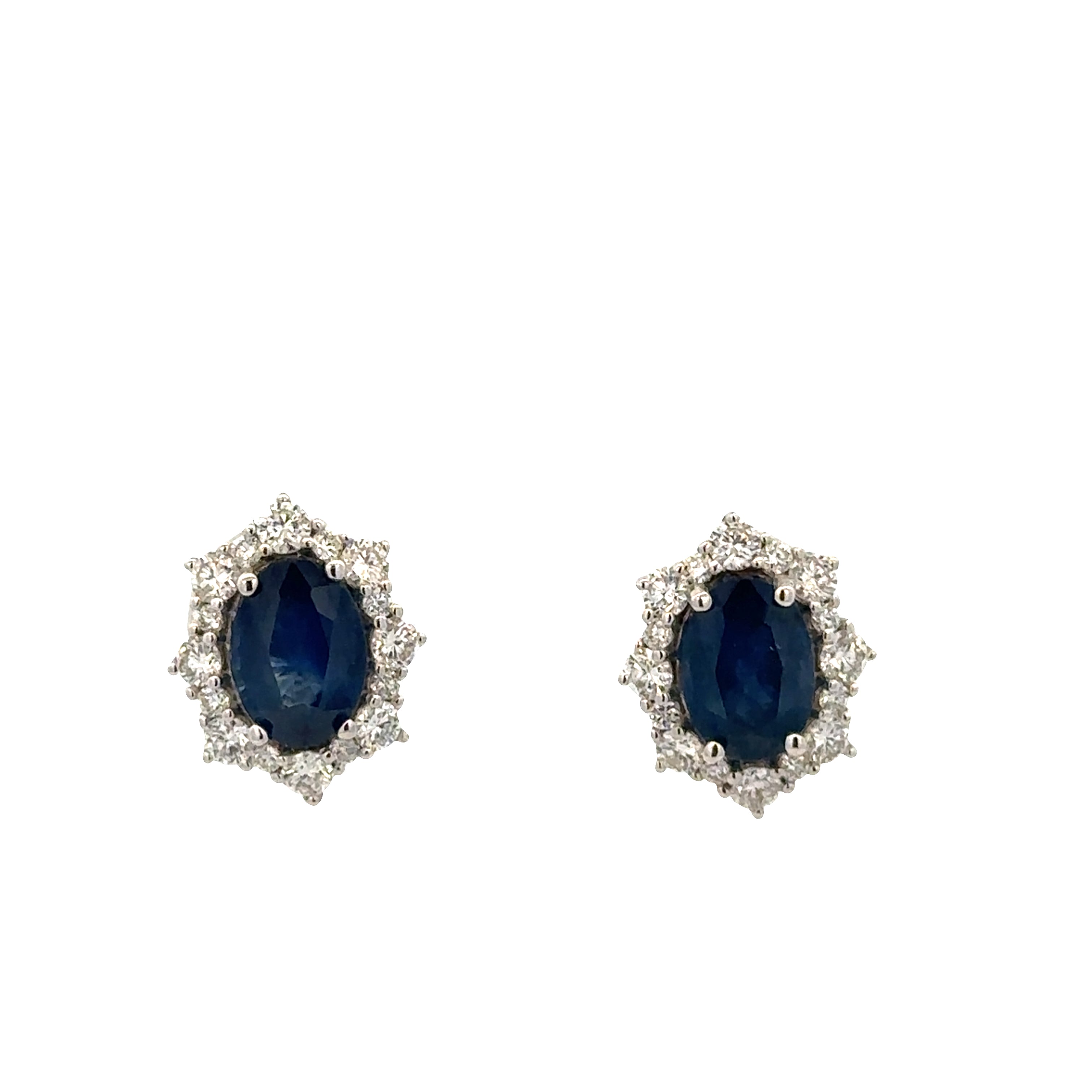 14k White Gold Sapphire & Diamond Halo Stud Earrings