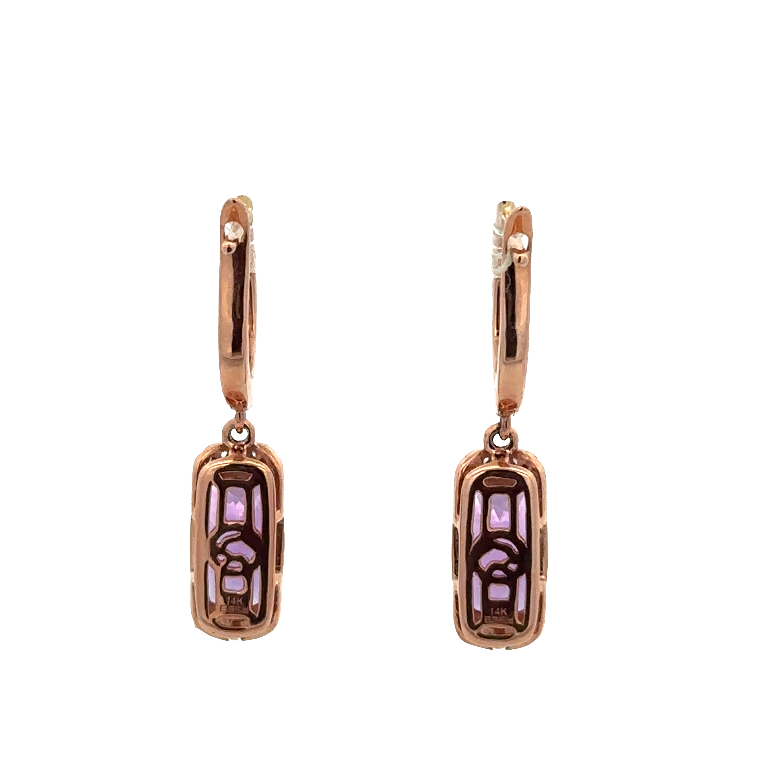 14k Rose Gold Amethyst & Diamond Drop Earrings – 1 1/8" Long