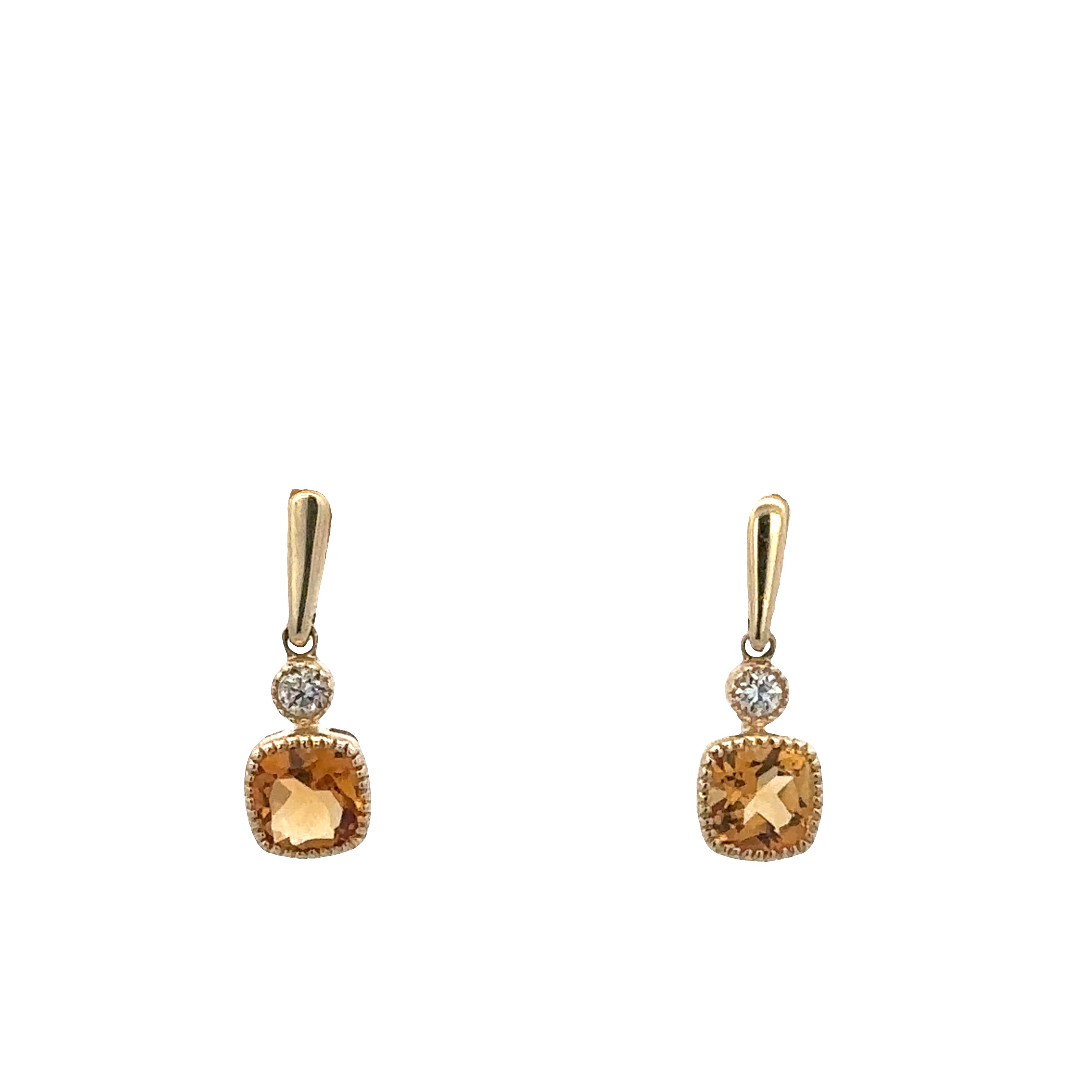 14k Yellow Gold Citrine & Diamond Petite Dangle Earrings