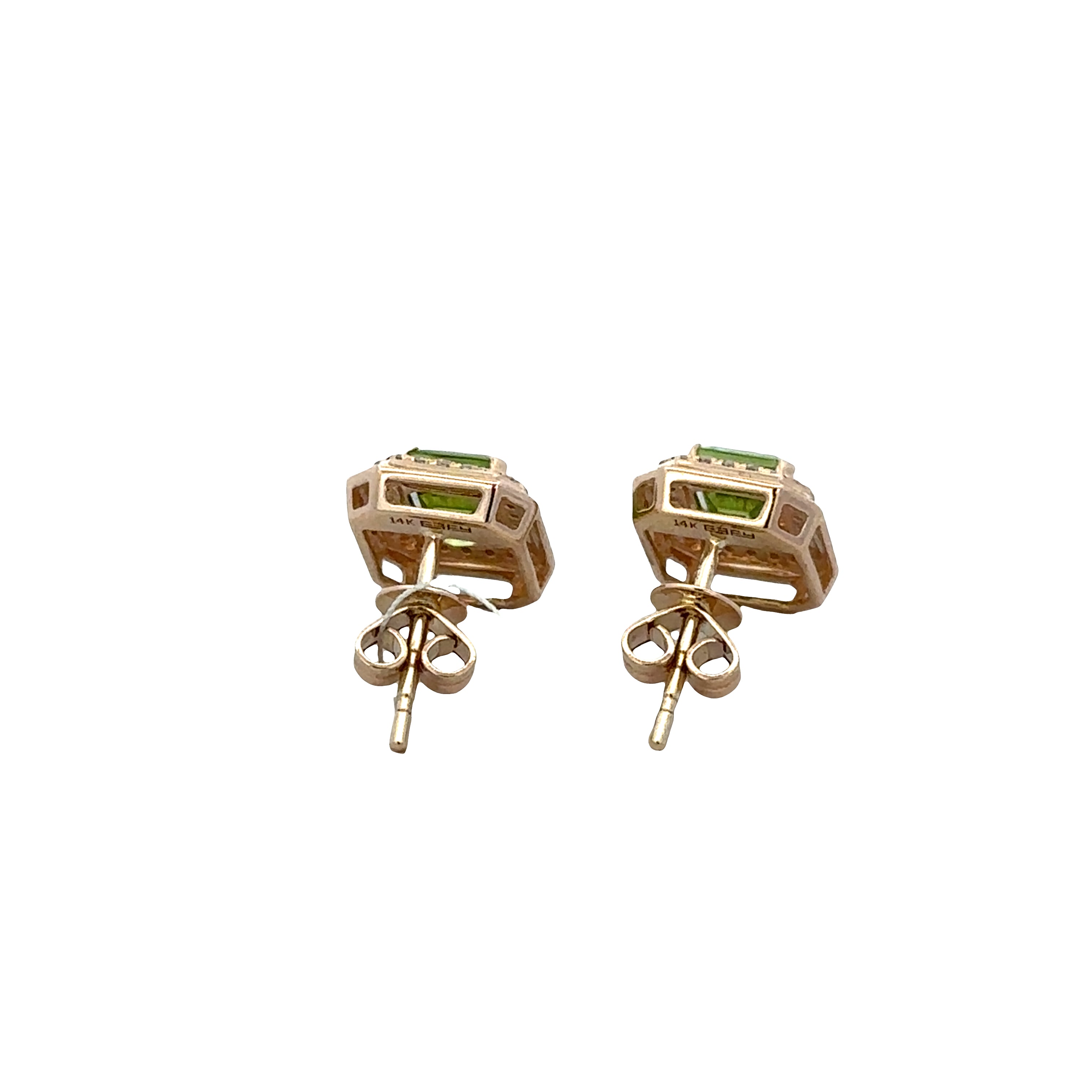 14k Yellow Gold Peridot & Diamond Halo Stud Earrings – 11.2mm x 9.3mm