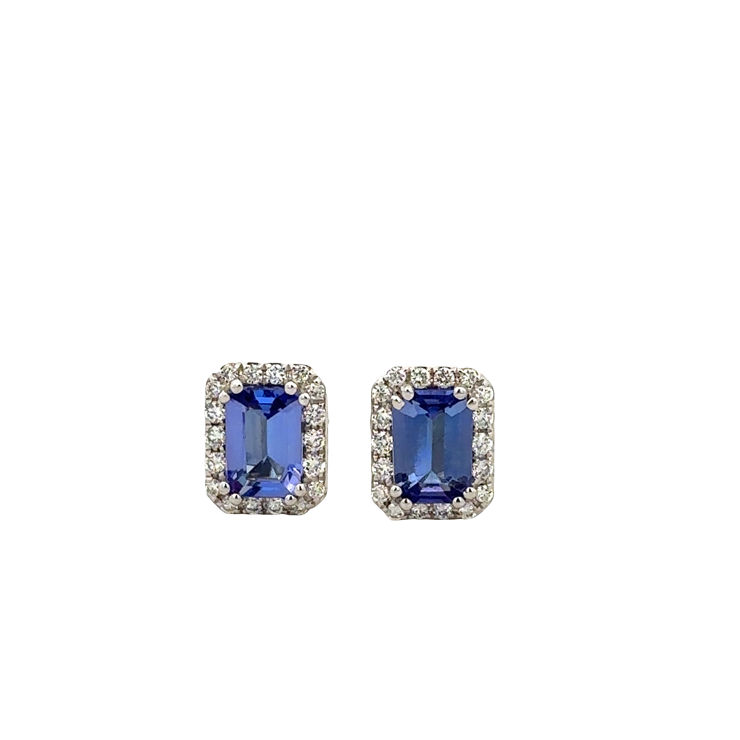 14k White Gold Sapphire & Diamond Halo Stud Earrings