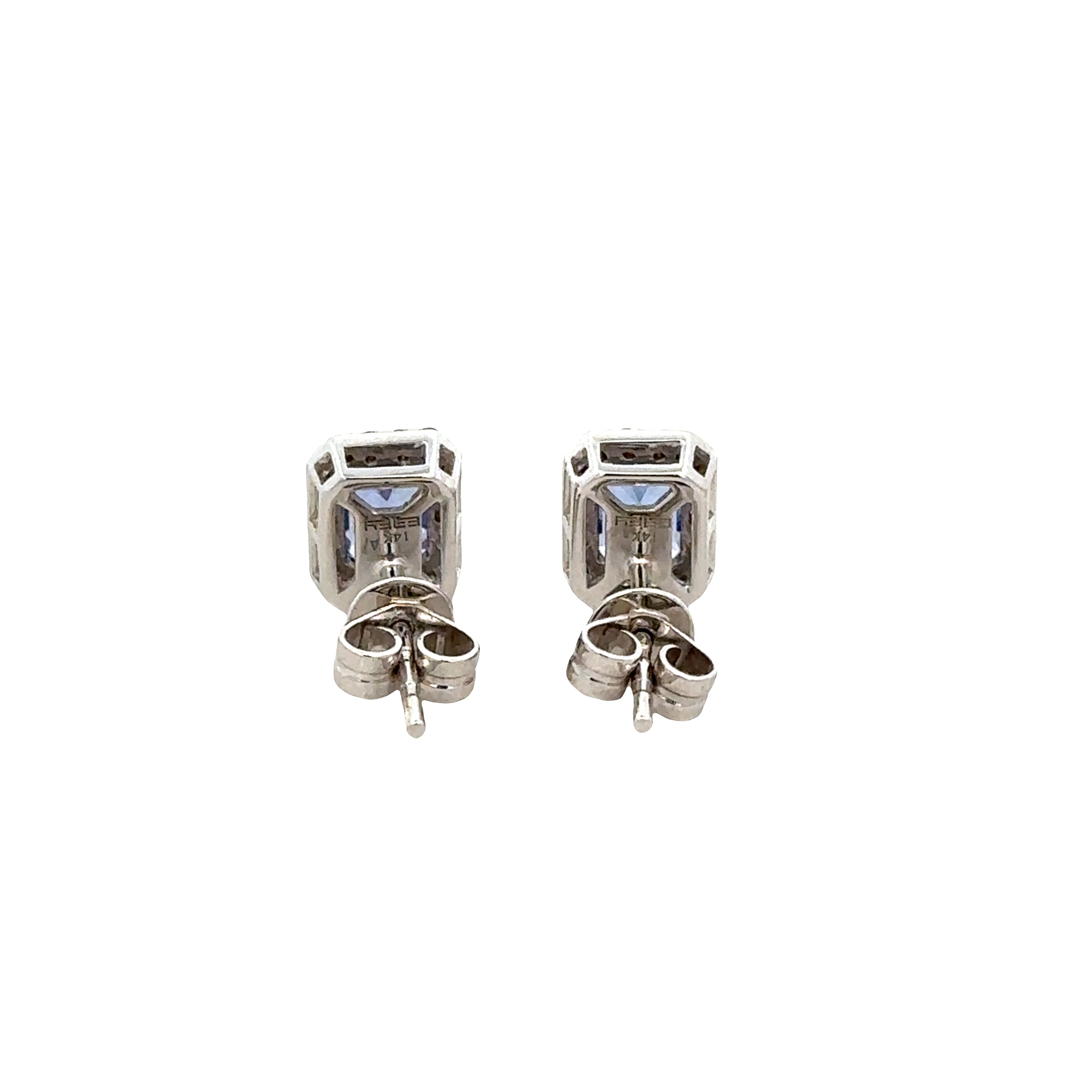 14k White Gold Sapphire & Diamond Halo Stud Earrings