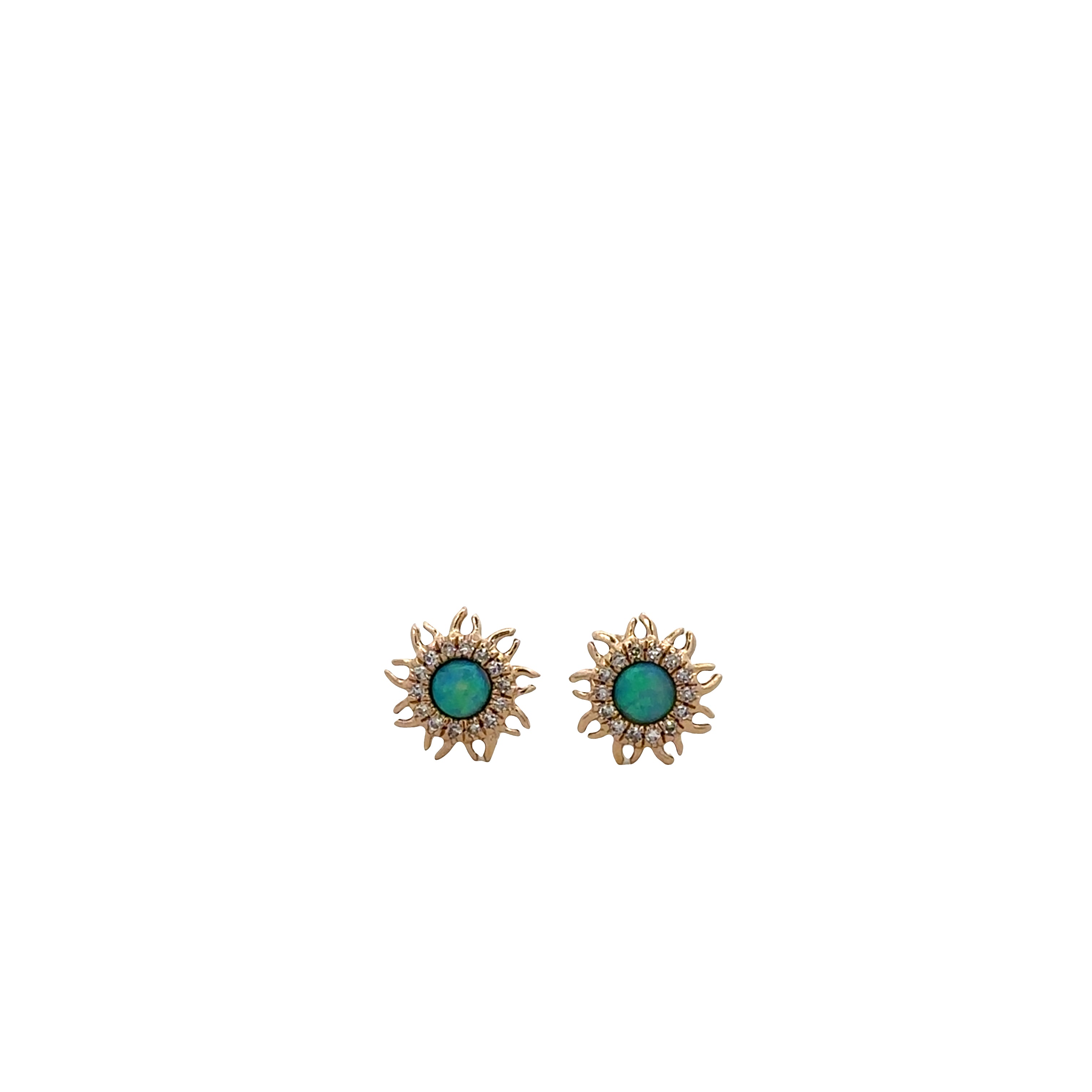 14k Yellow Gold Starburst Opal Stud Earrings