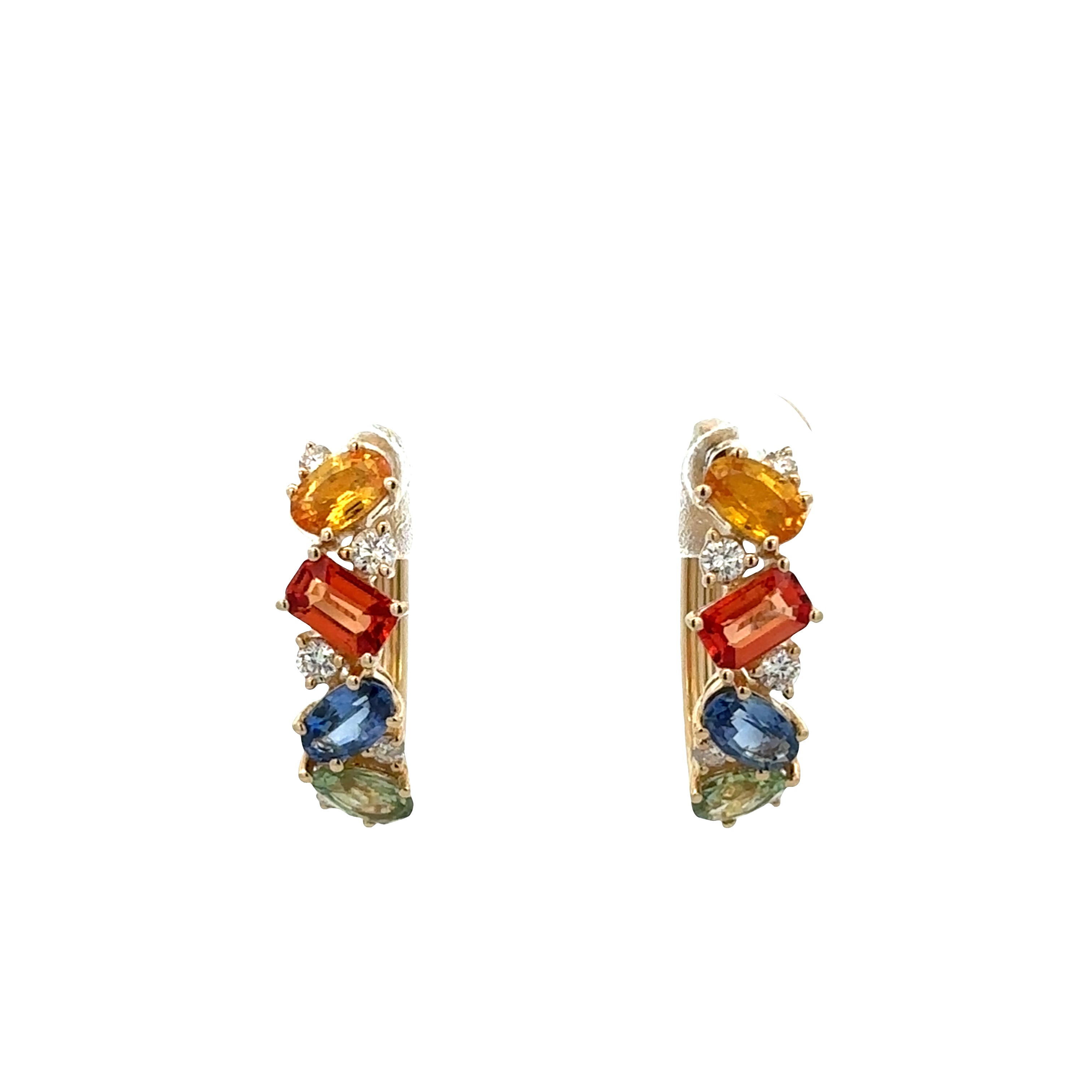 14k Yellow Gold Multi-Color Sapphire & Diamond Huggie Earrings