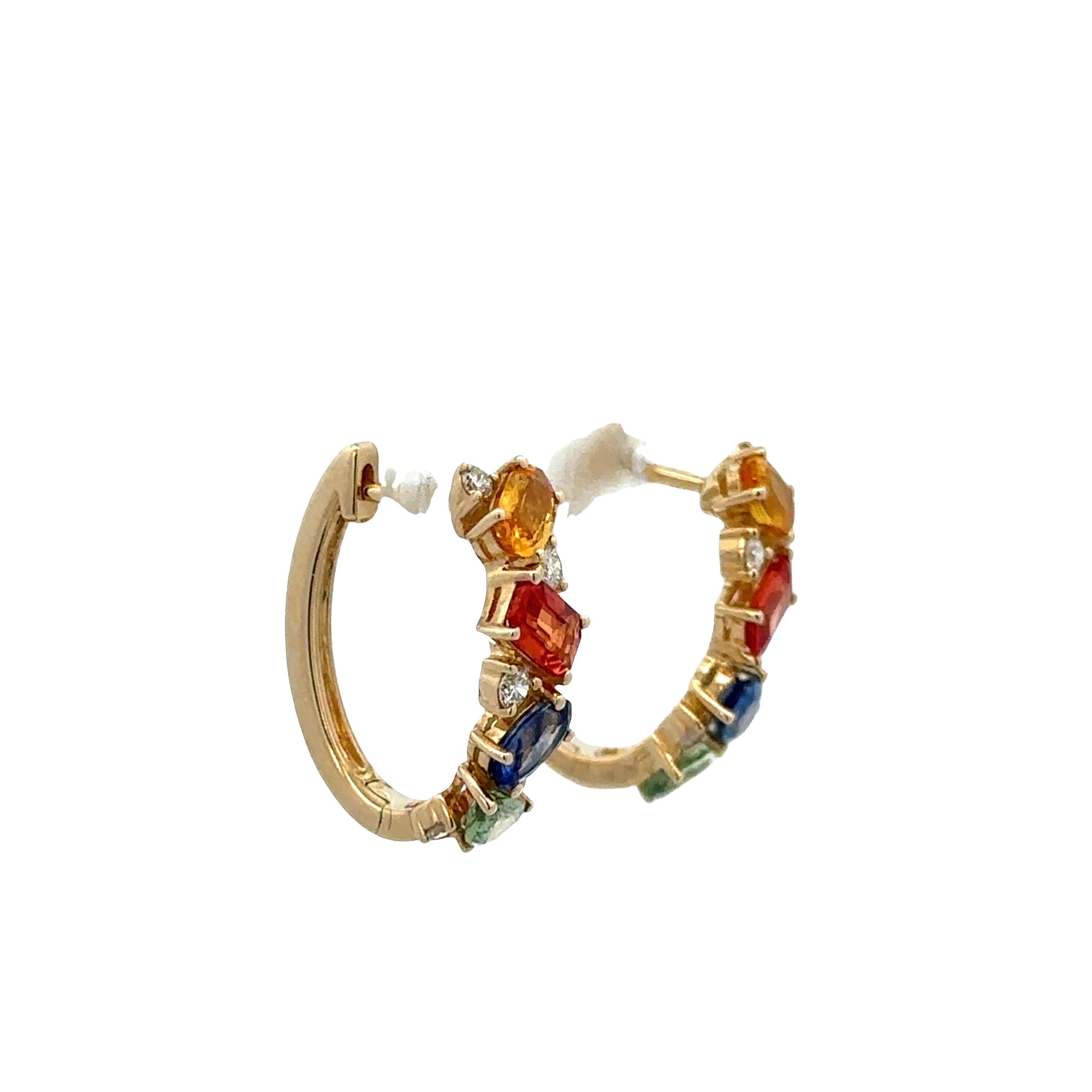 14k Yellow Gold Multi-Color Sapphire & Diamond Huggie Earrings