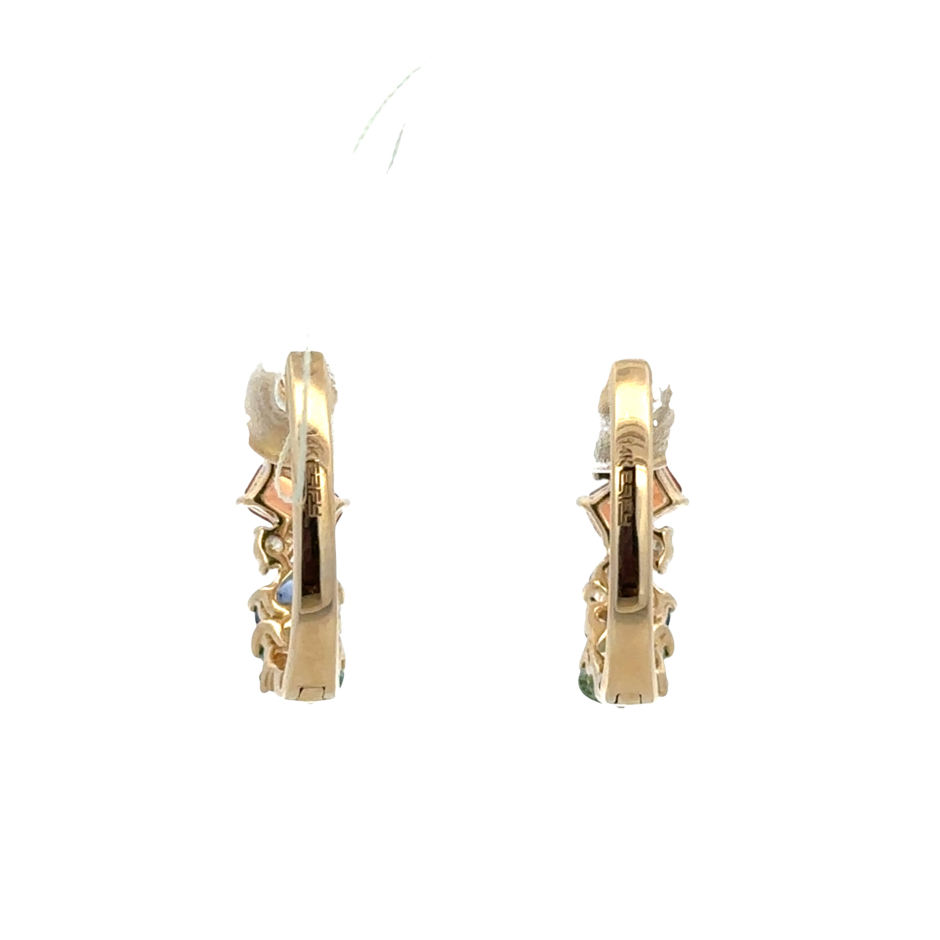14k Yellow Gold Multi-Color Sapphire & Diamond Huggie Earrings