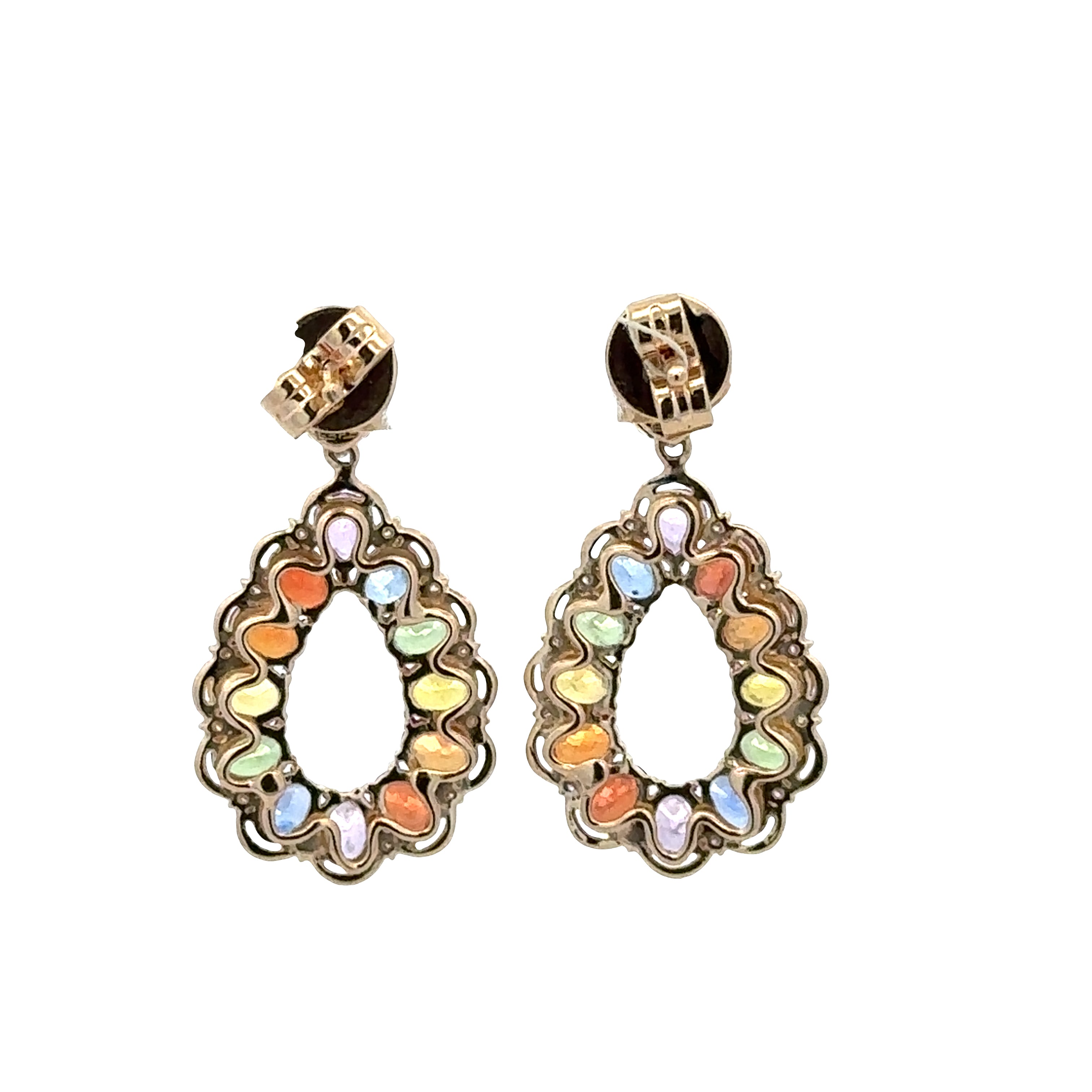 14k Yellow Gold Multi-Colored Sapphire & Diamond Teardrop Earrings – 1"