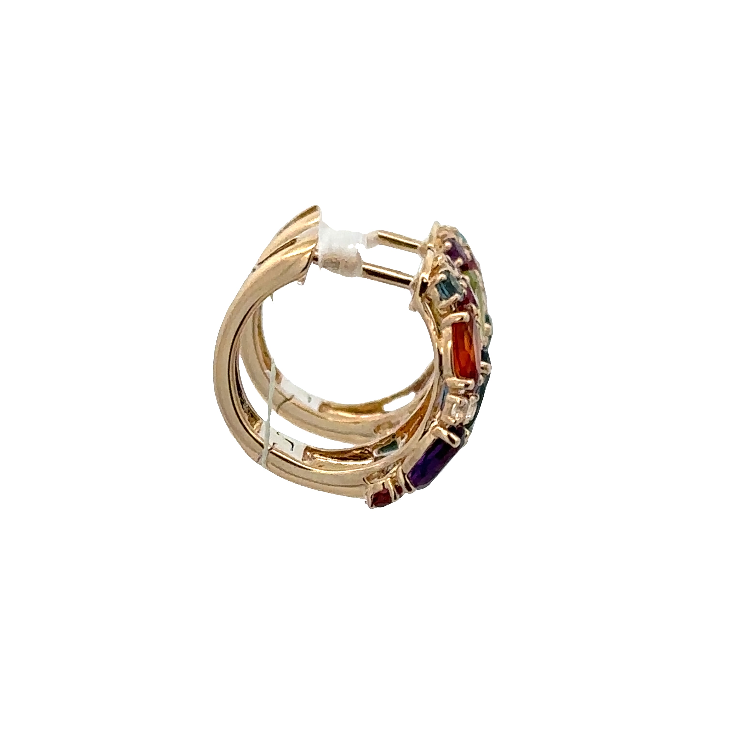 14k Yellow Gold Multicolored Gemstone Hoop Earrings – 1/2"