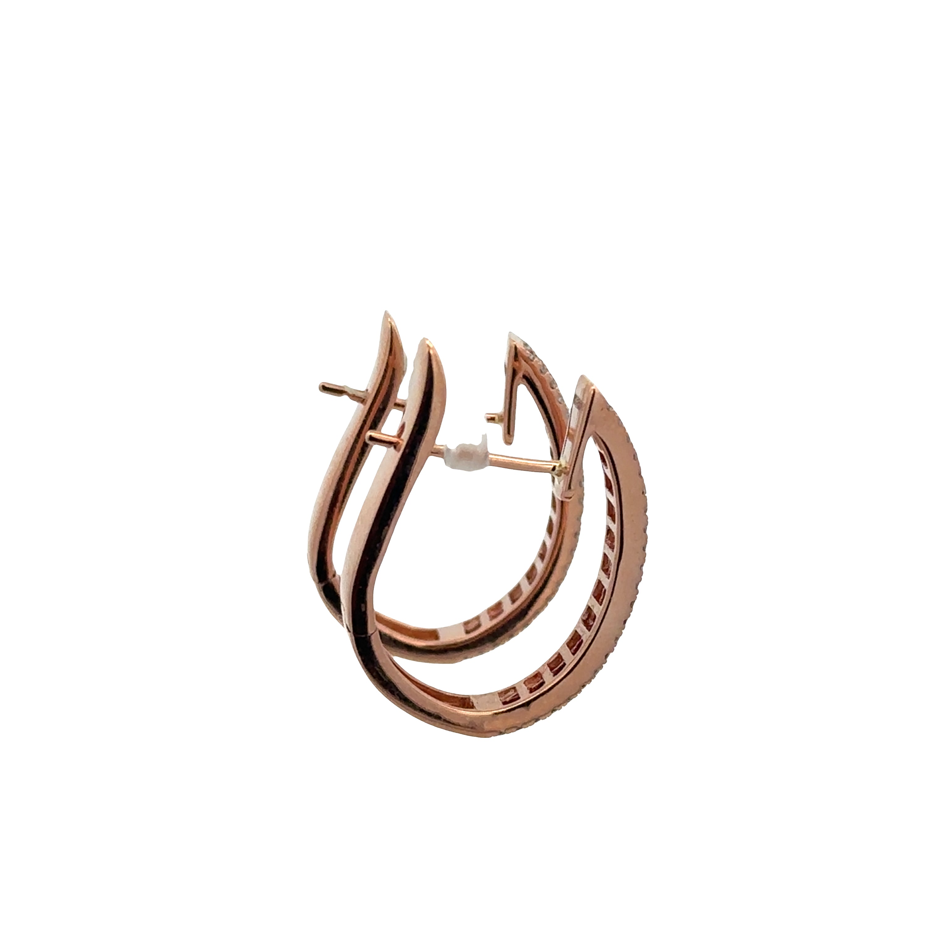 14k Rose Gold Ruby & Diamond Elongated Hoop Earrings – 7/8" Tall