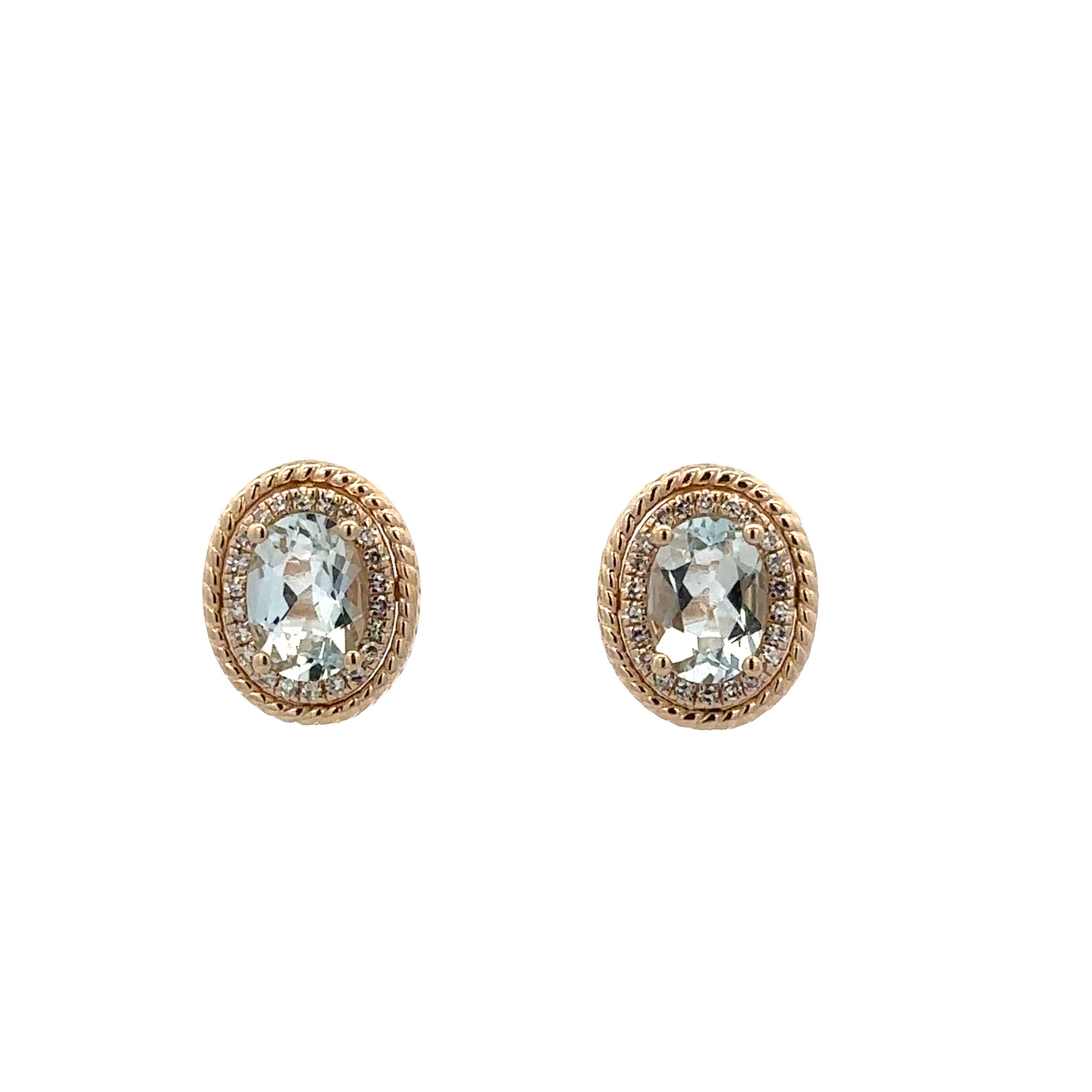 14k Yellow Gold Aquamarine & Diamond Stud Earrings
