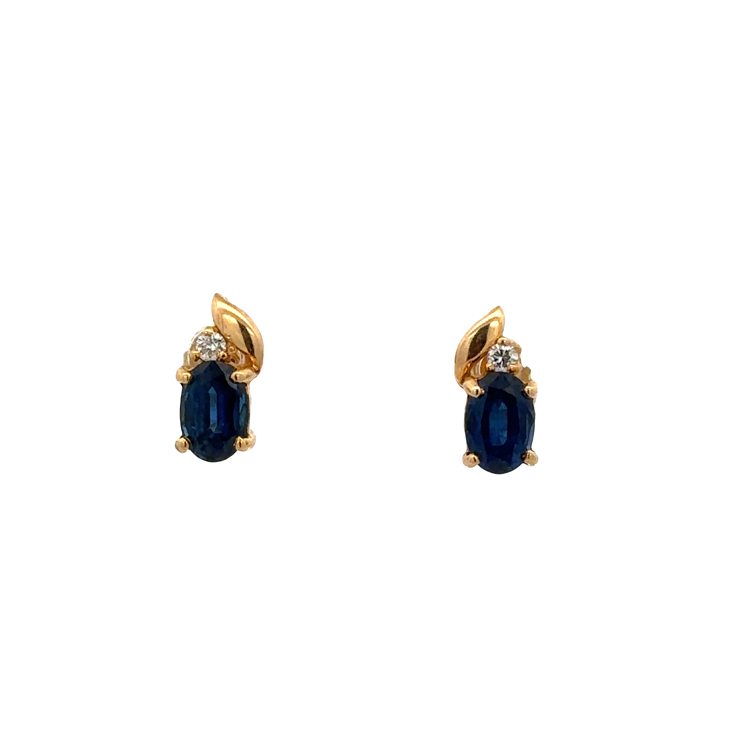 18k Yellow Gold Sapphire & Diamond Oval Stud Earrings