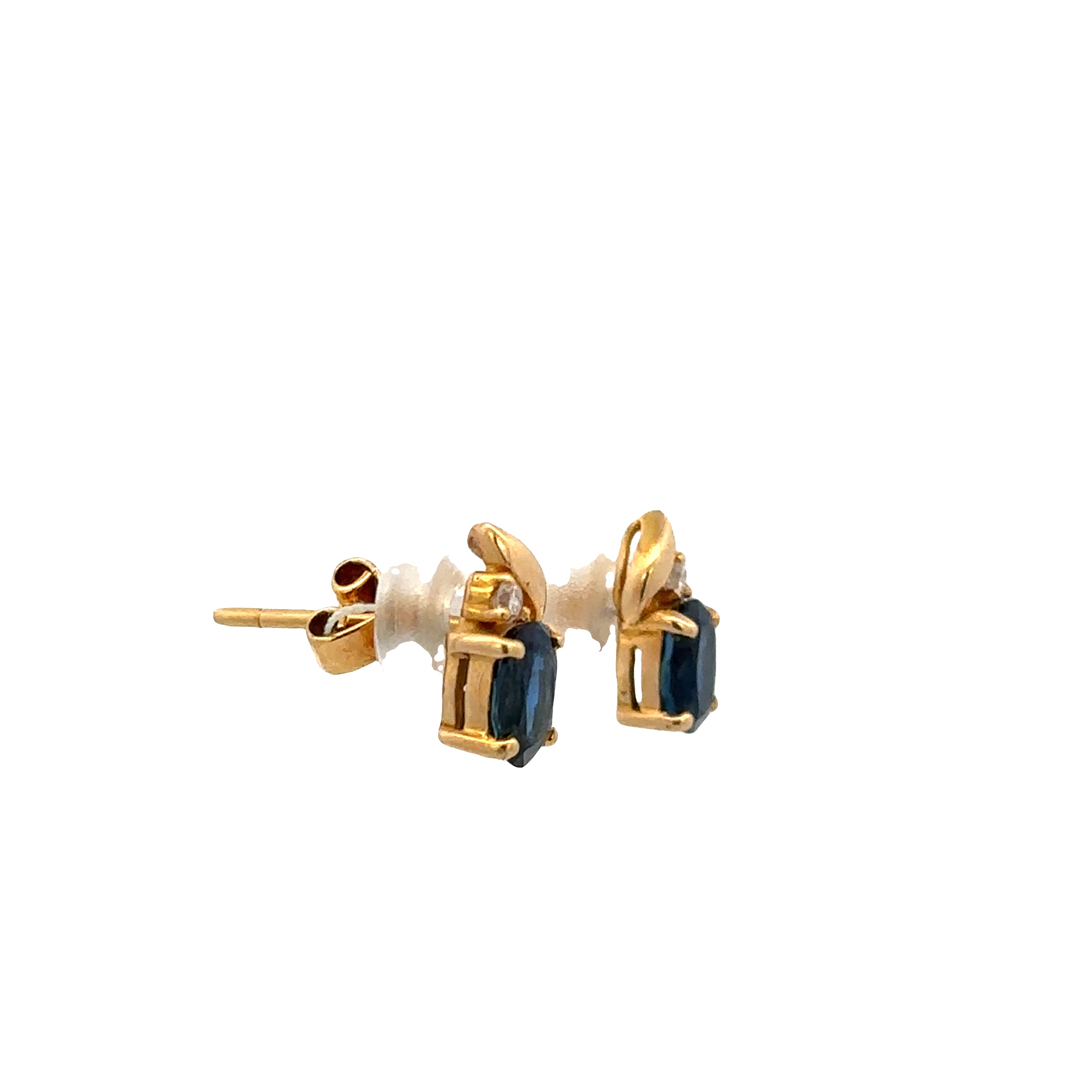 18k Yellow Gold Sapphire & Diamond Oval Stud Earrings