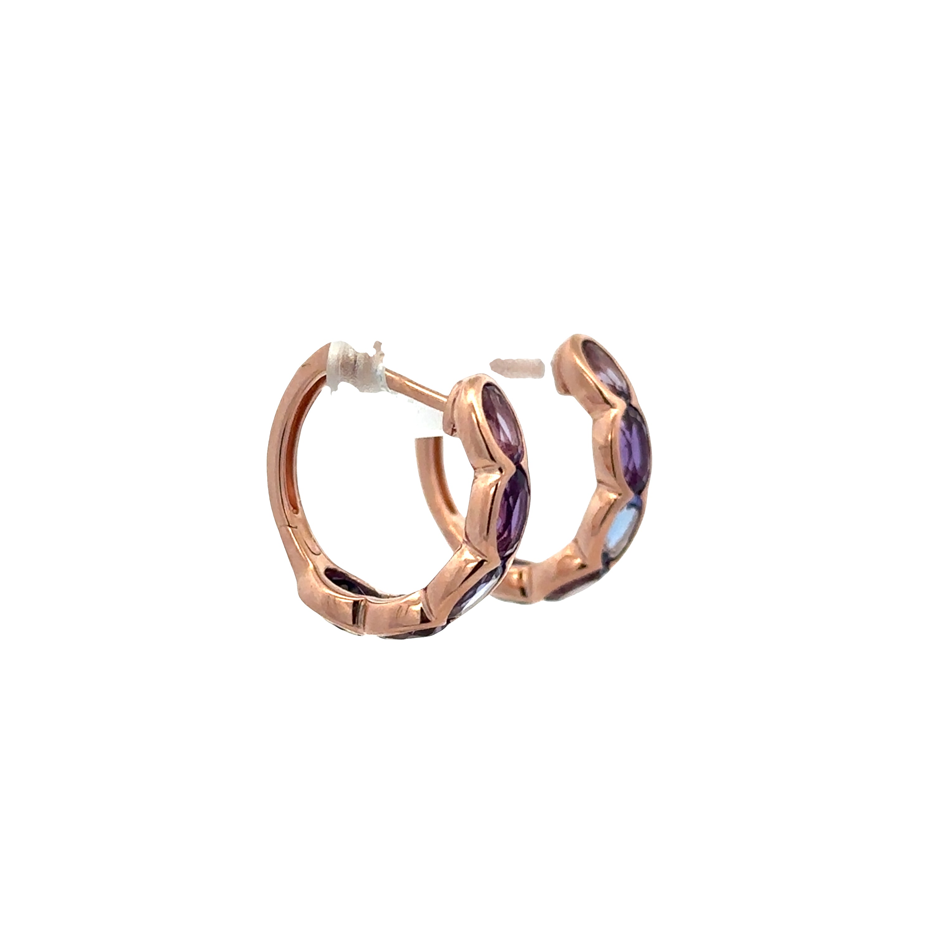 14k Rose Gold Multi-Gemstone Hoop Earrings – 5/8" Tall